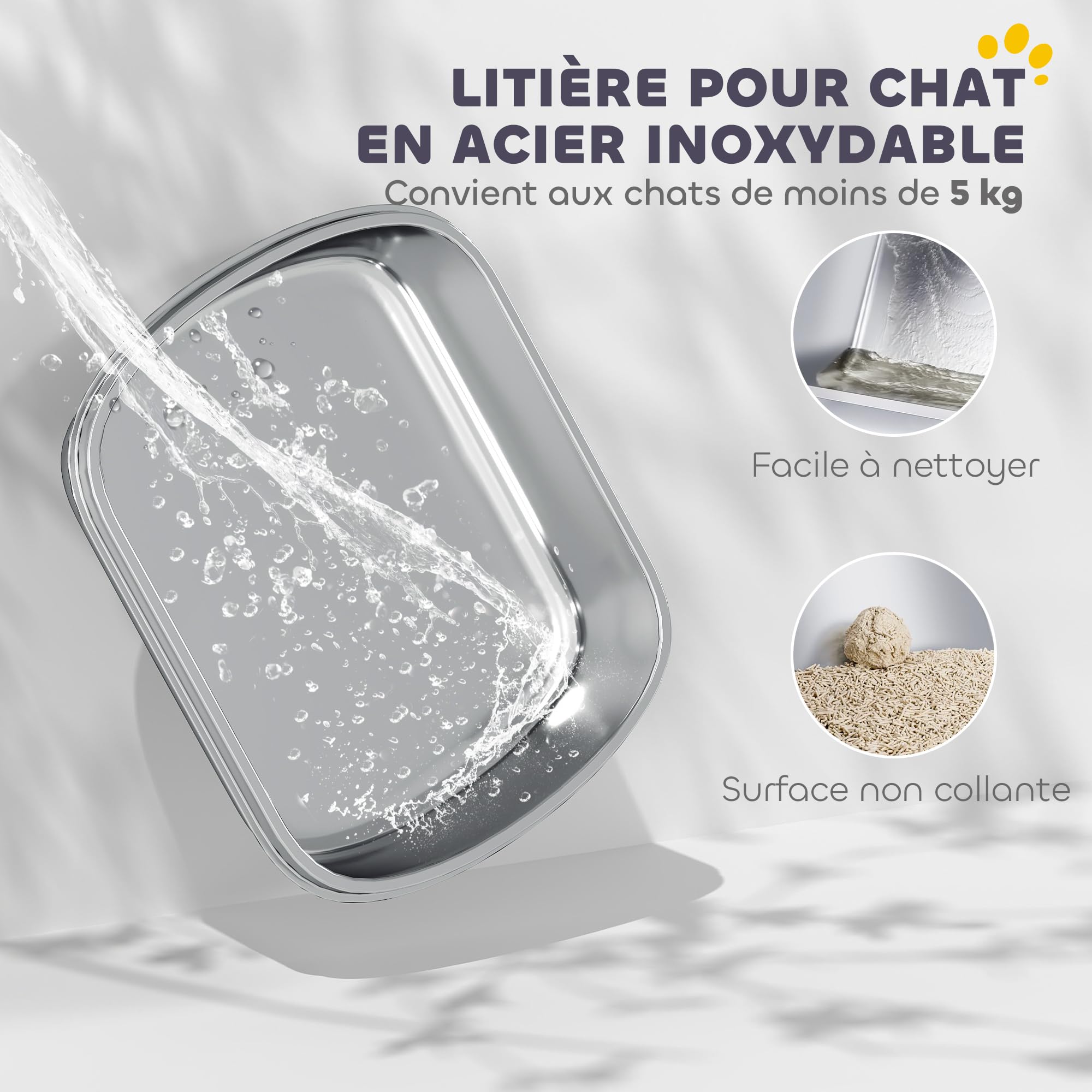PawHut Maison de Toilette pour Chat, bac à litière fermé, bac en Acier Inoxydable, Anti-fuites, Nettoyage Facile, Sac désodorisant Inclus, Charge 5 kg, 52,4 x 41,3 x 39,9 cm, Blanc