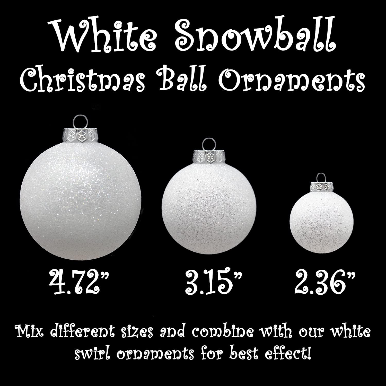 SLEETLY White Christmas Tree Holiday Xmas Decorations for Christmas - Farmhouse Holiday Ball Ornaments, Large Shatterpoof Plastic 3.15 inch Glitter Snowballs, Ornament Set of 12