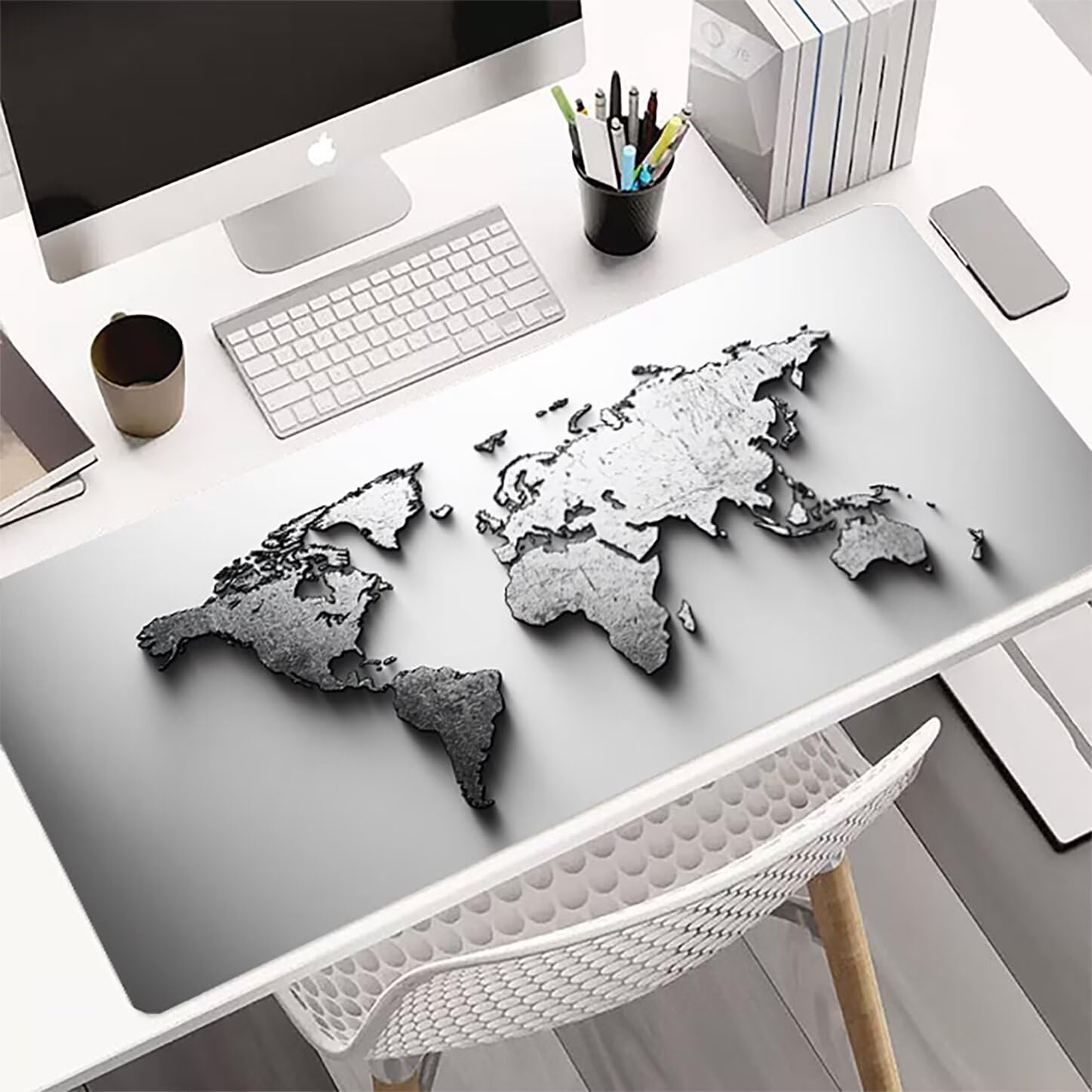 Lpfieonn Karte Großes Schreibtischunterlage, XXL Schreibtischunterlagen, Weiß XXL Wasserdicht Gaming Mousepad mit Vernähter Rand und Rutschfeste Gummibasis, für Laptop/Hause/Büro 120x60cm PF-3419