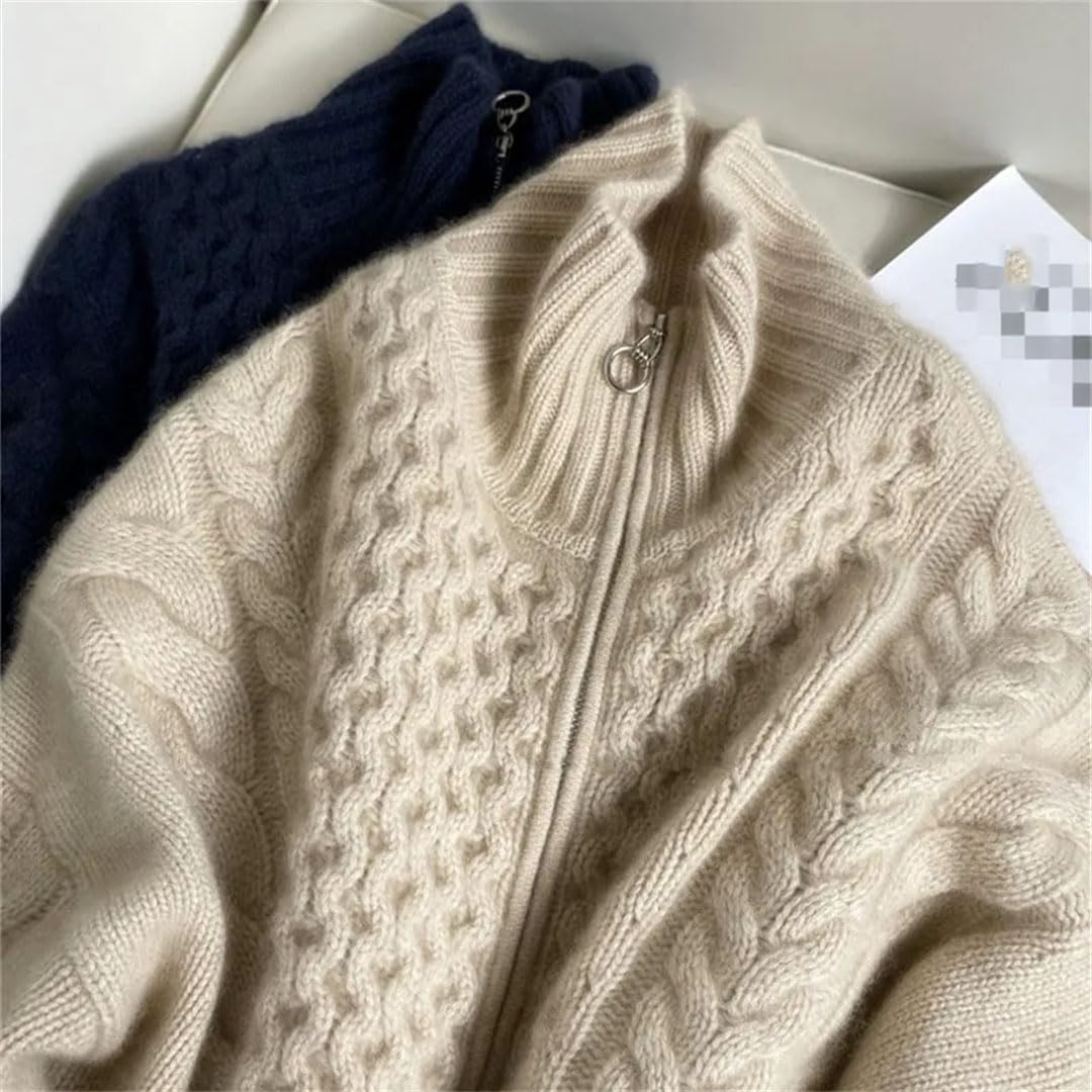 Cardigan Tricoté en Cachemire À Col Roulé pour Femme, Pull en Laine Ample, Grande Taille, Haut De Veste