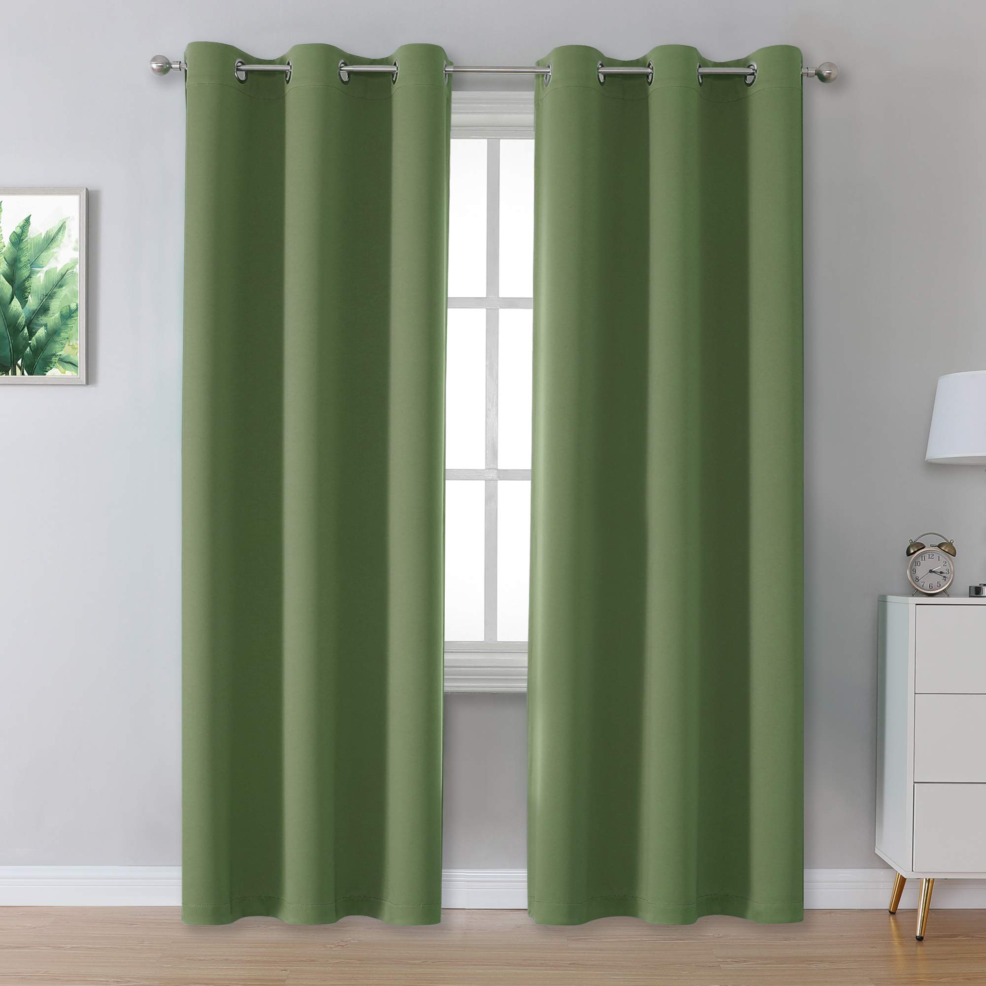 Dualife Sage Green Blackout Curtains 84 Inches Long for Bedroom and Living Room 2 Panels Pair Set Thermal Insulated Room Darkening Curtains with Grommet 42 x 84 Inch Length