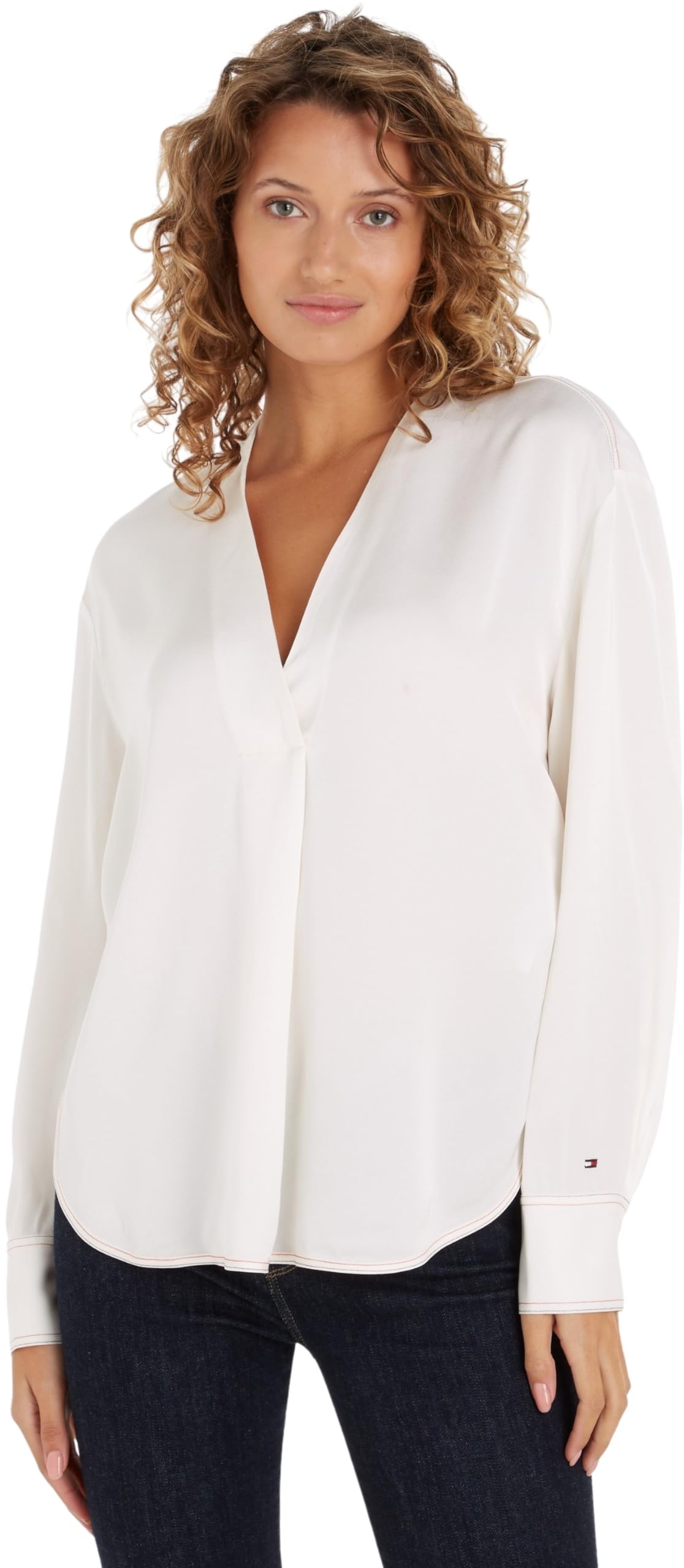 Tommy Hilfiger Blusa Mujer Stitch Blouse Cuello de Pico