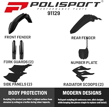 Polisport Motocross MX Replica Plastic Kit - Black (2022-2025) | Durable, flexible OEM-quality replacement plastic kit for Yamaha YZ125 and YZ250 dirt bikes for 20222025