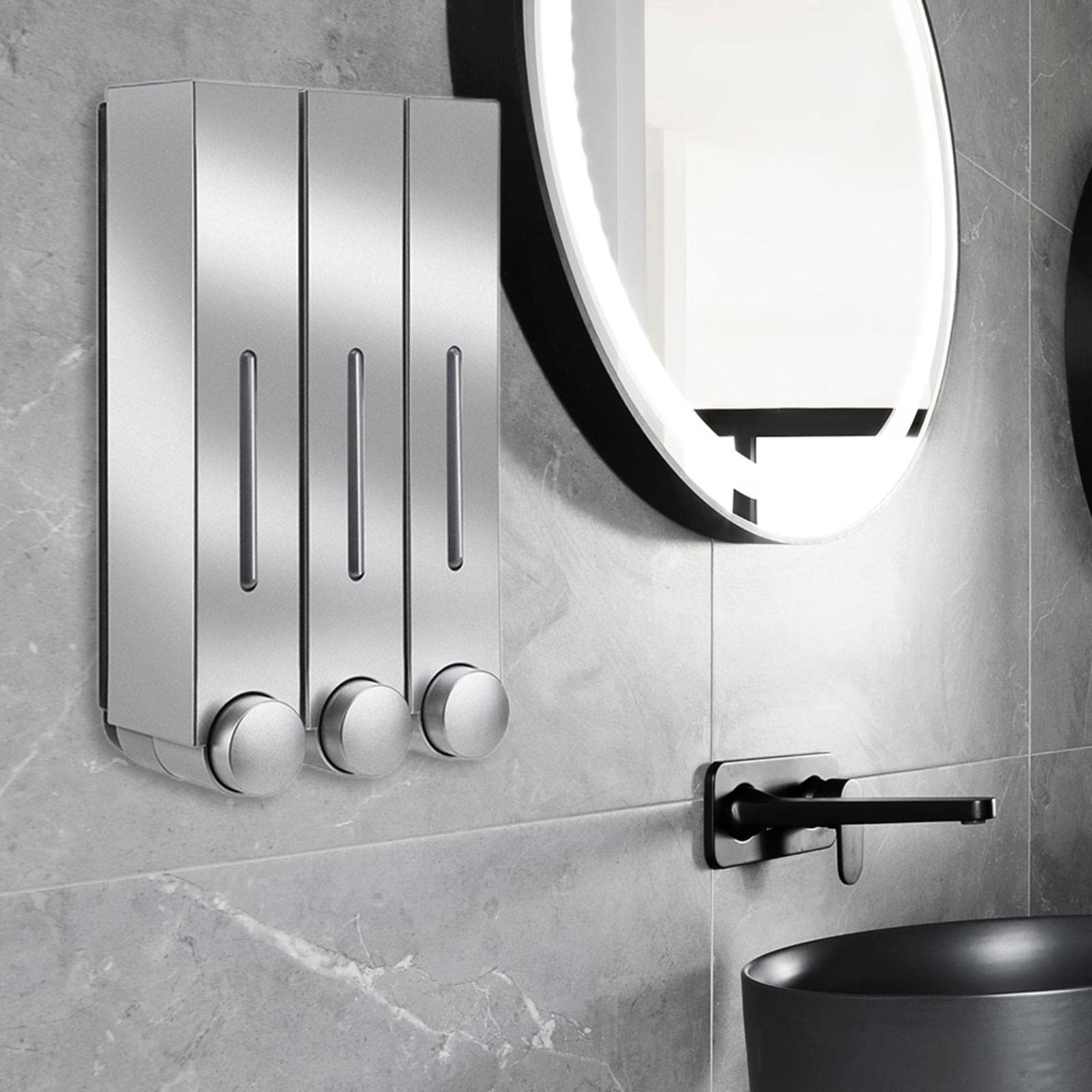 LOVIVER ABS Soporte de Pared dispensador de jabón Bomba Botella para jabón líquido Champú Gel de Ducha loción - Triple de Plata