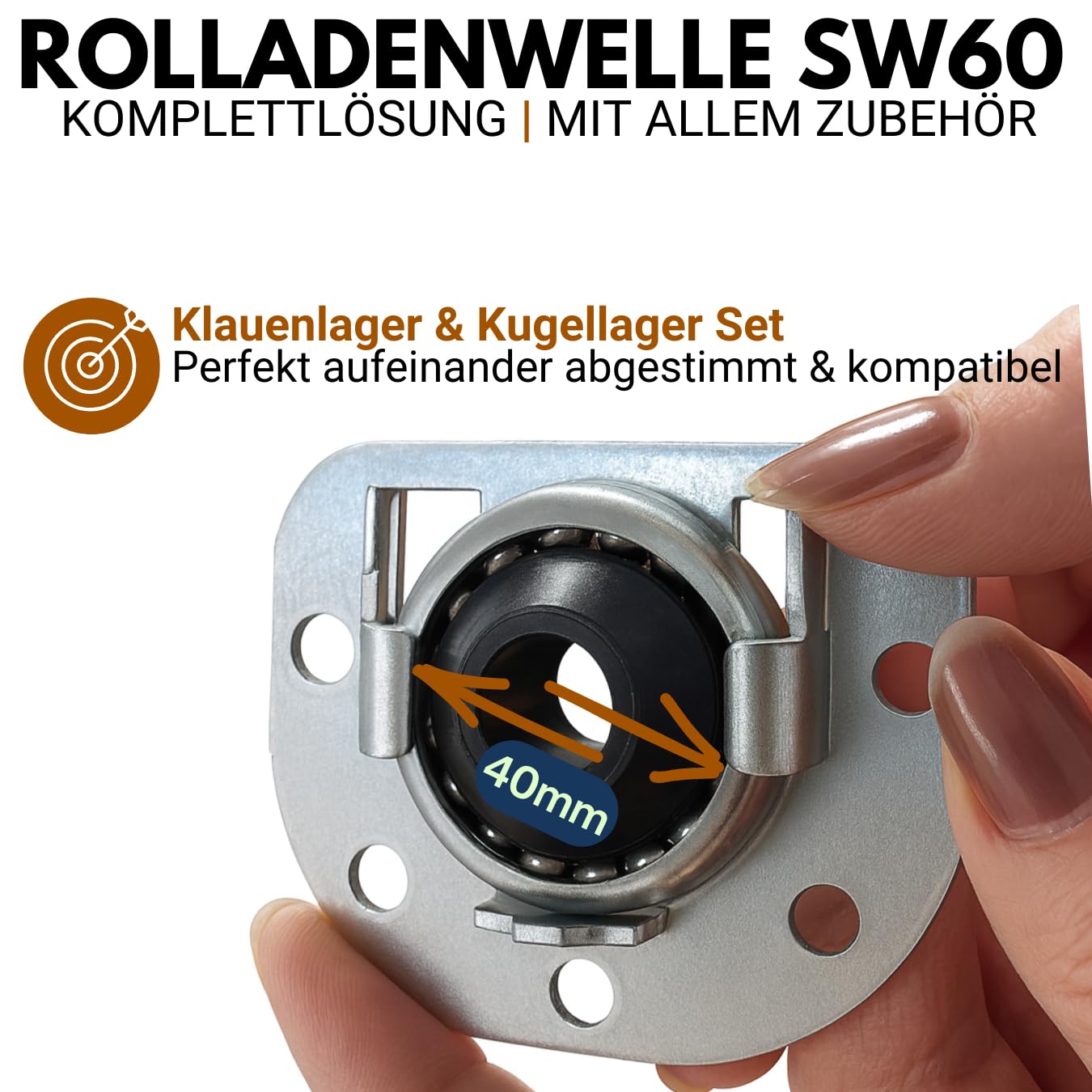 Rolladenwelle SW60 Komplettset Stahlwelle für Rollladen, Achtkantwelle mit Ø 60mm Durchmesser | Fixmaße 120 cm - Umrüstset für Einbau Rolladenmotor