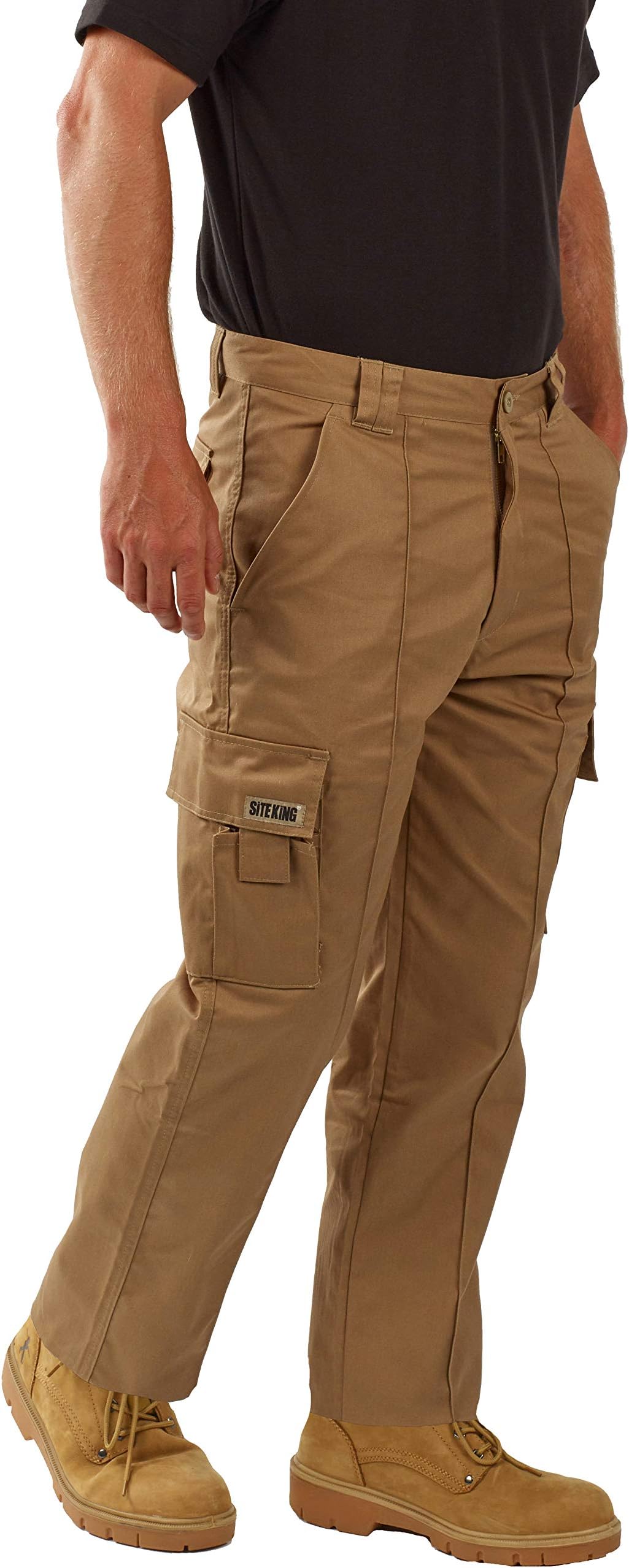 SITE KING Mens Cargo Combat Work Trousers Sizes 28 to 56 with Button & Zip Fly
