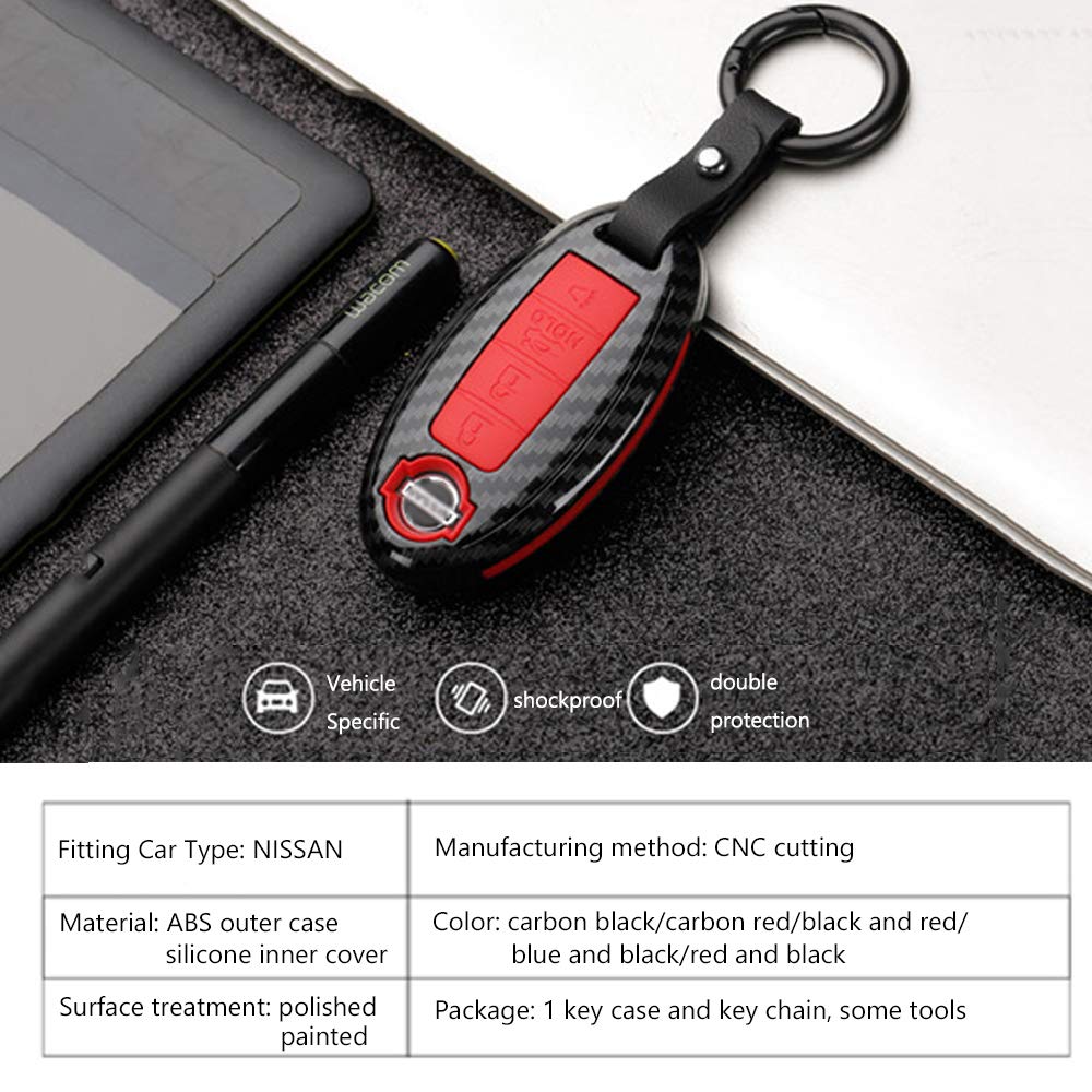Custodia Chiave Auto Ontto In Carbonio – Cover Protettiva Rosso Per Nissan Cube, Juke E Infiniti (Plastica ABS + Silicone)