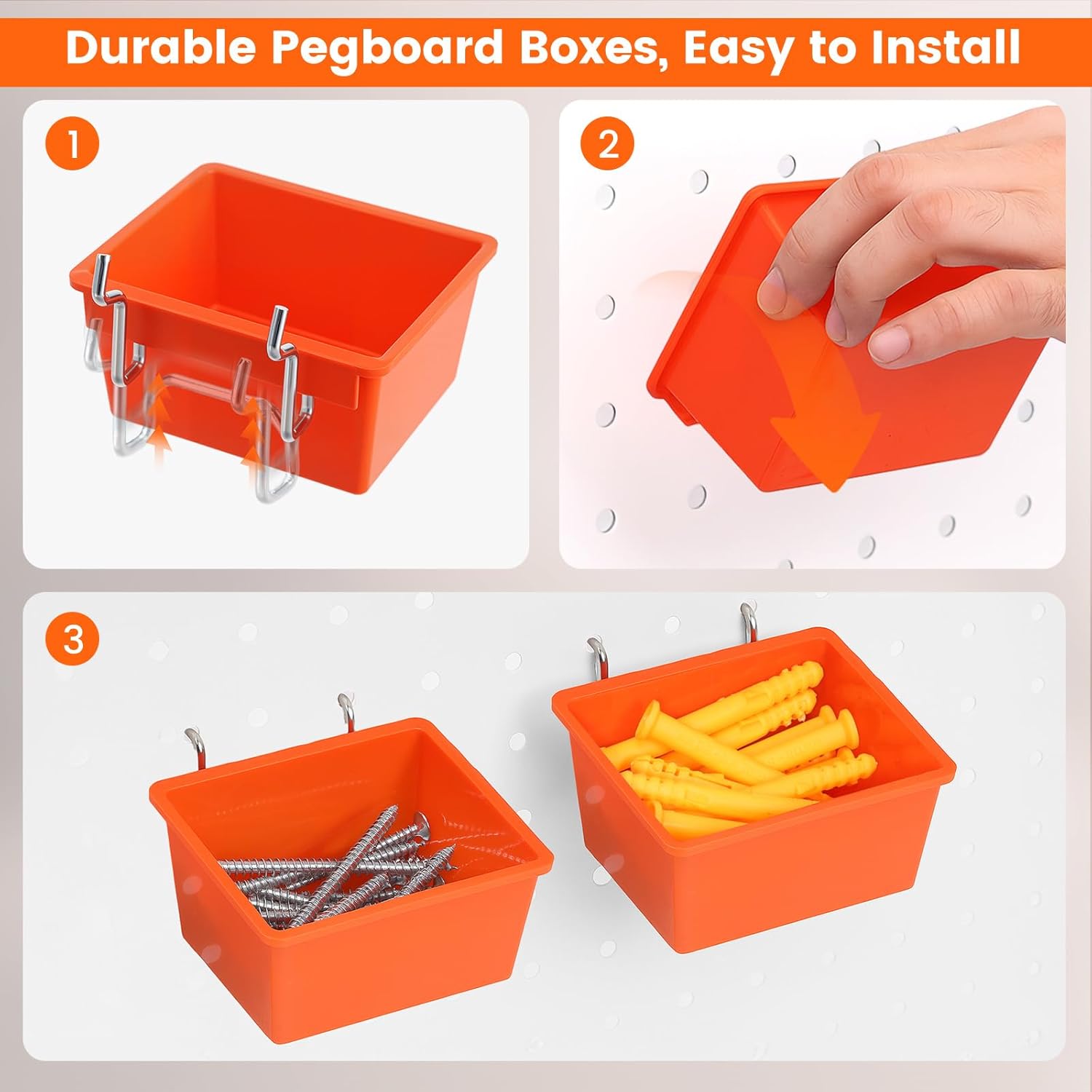 ENJOYWOOD Pegboard Organizer Accessories Kit 155 PCS, Peg Board Hooks Assortment with Bins, Baskets for 1/4 inch Pegboard Wall Organizer, Garage Organization, Workbench, Craft Room, Hanging Tools