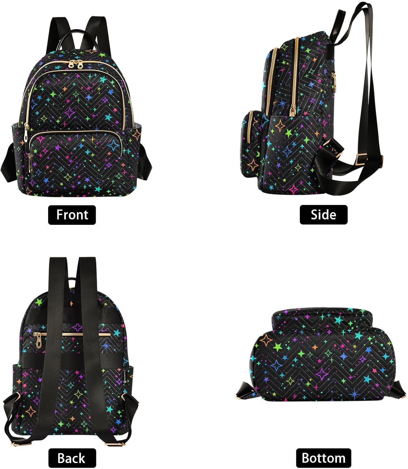 Neon Stars Women's Quilted Backpack Casual Lightweight Backpack Purse Ladies Fashion Travel Handbag Shoulder Bags S