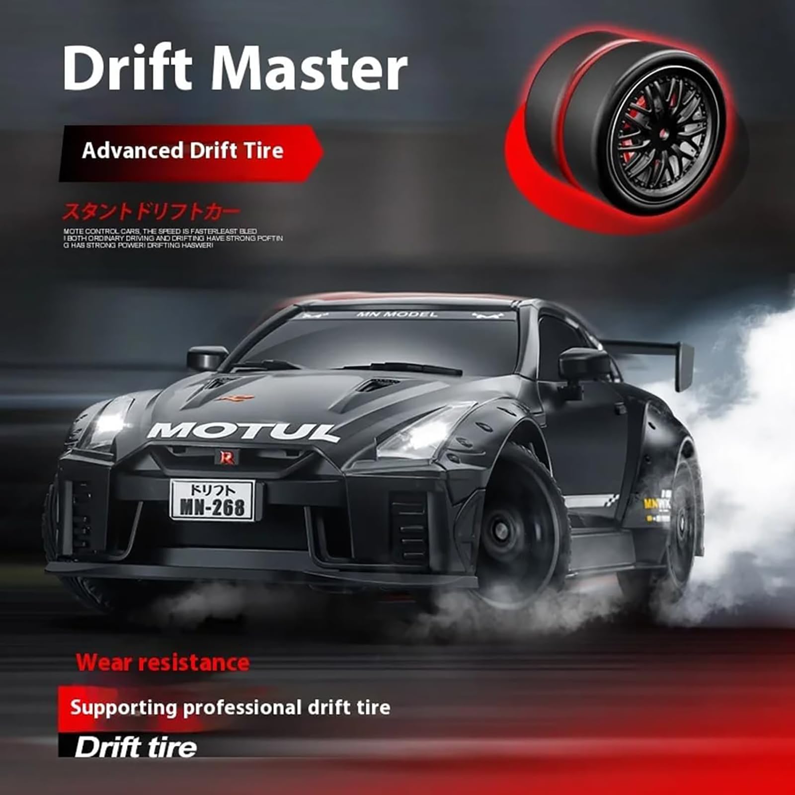 RC Drift Car dla dorosłych, zdalnie sterowany model samochodu wyścigowego w skali 1/16 2,4 GHz, RC Drift Vehicle z podwójną prędkością, podwójnymi oponami i światłami LED,Silver,1 Battery