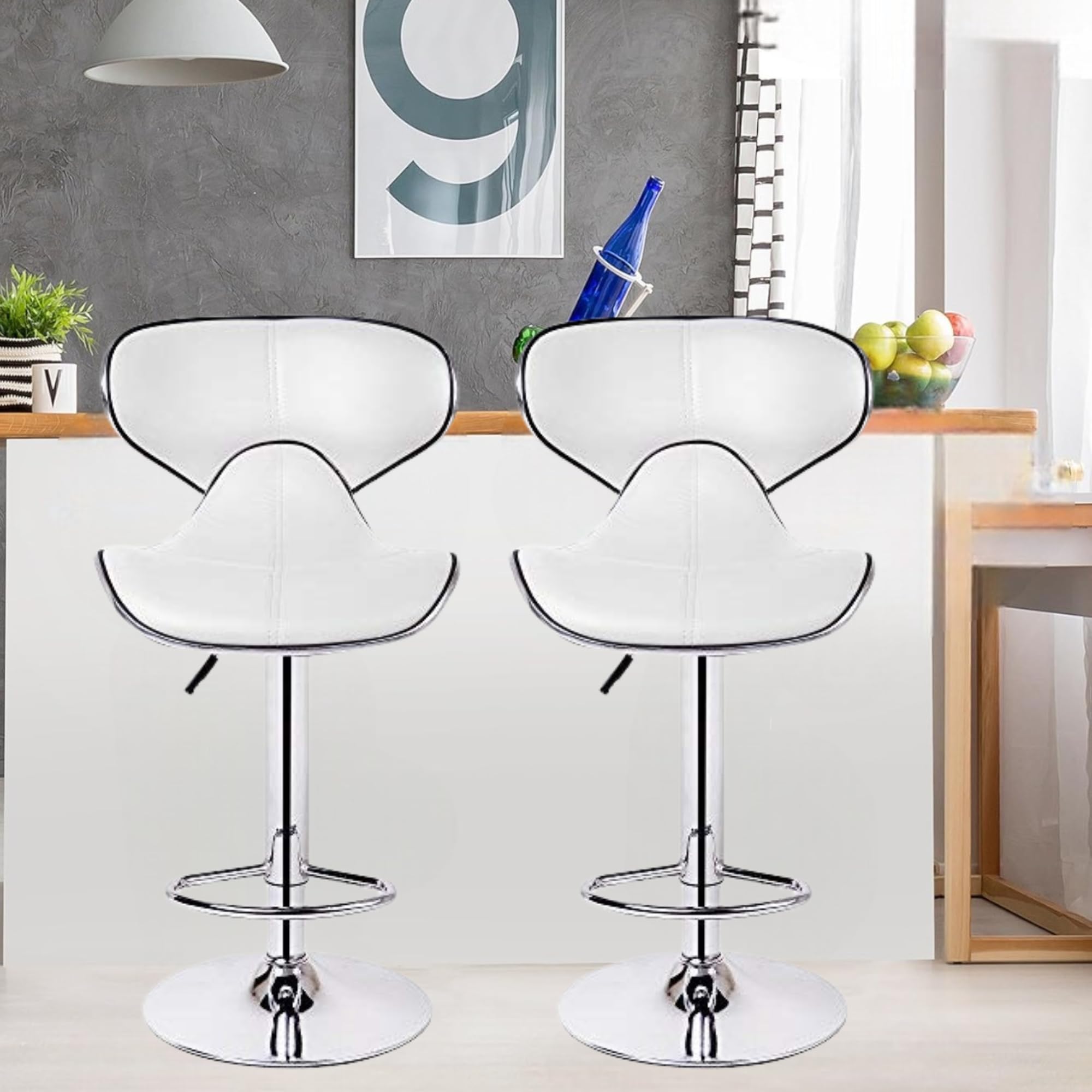 Da URBAN® Horse Pack of 2 Height Adjustable & Revolving Bar Stool/Kitchen Chair (White)