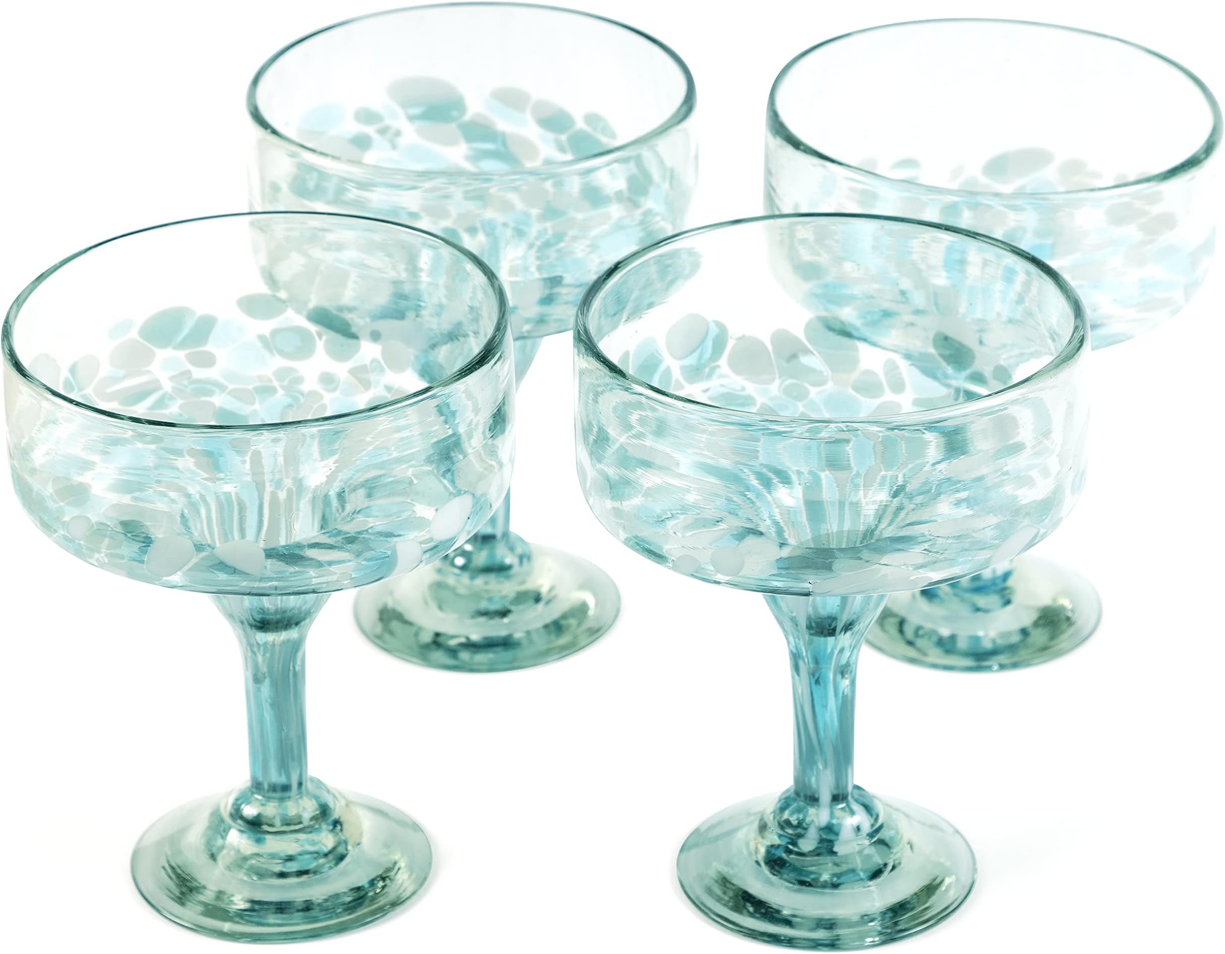 16 oz Hand Blown Mexican Margarita Glasses Set of 4 - Ocean-Blue Confetti
