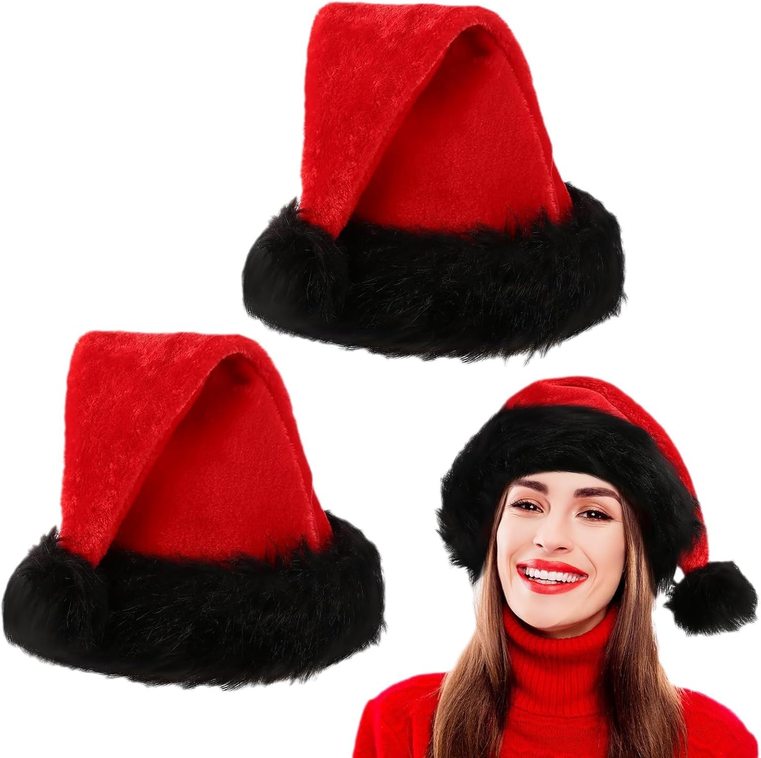 Santa Hat, Extra Thicken Velvet Christmas hat for Adults, Comfortable Xmas Holiday Hat - Image 4