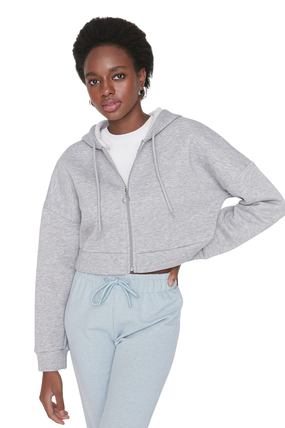 Trendyol FeMan Regular fit Basic Hood Knit Sweatshirt Grau