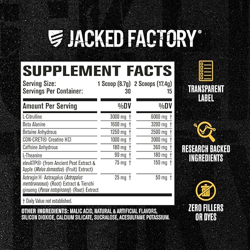 Vista 16 de Jacked Factory Nitrosurge Build - Preentrenamiento con creatina para construcción muscular, polvo de creatina con cret y elevATP para energía