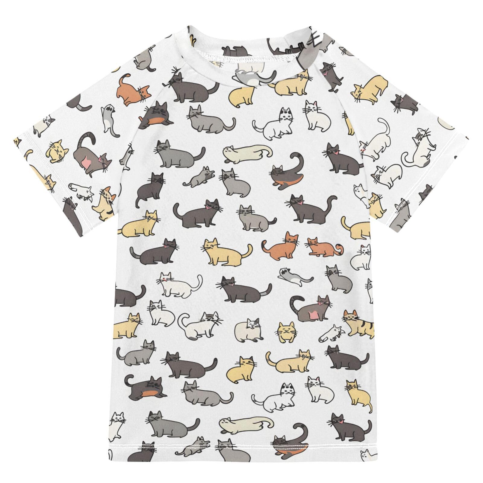 ALAZA Boys Rash Guard Swimming Shirt for Boys Short Sleeve Cat Stick Figure UPF 50+ 5-6T