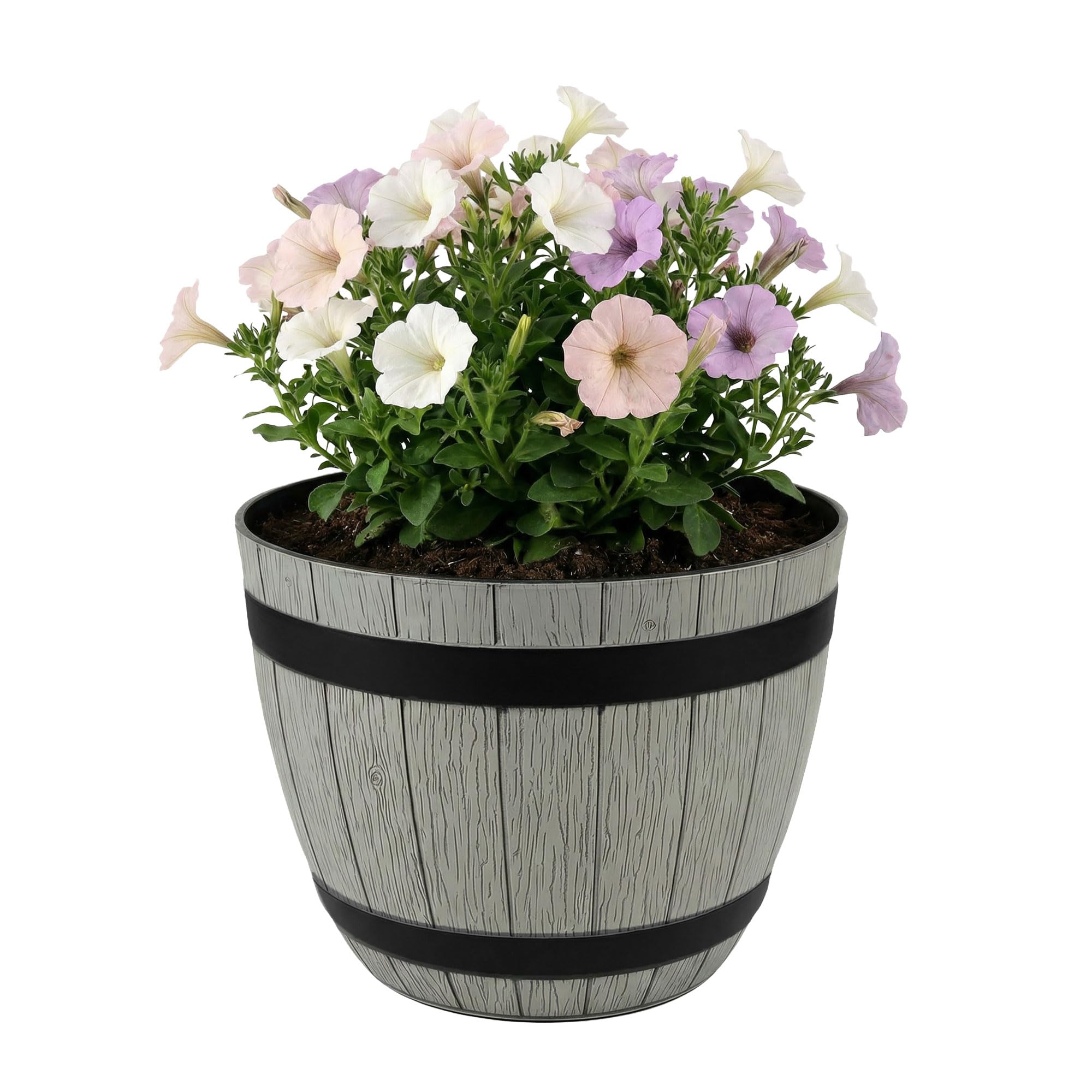 SG Traders Large Barrel Planter, Garden Plant Pot, Heavy Duty Half Barrels for Outdoor, Flower Herb Tree, Container with Drainage Holes, Large Plant Pots Garden, Beijing Barrel Gold, D 52cm x H38cm