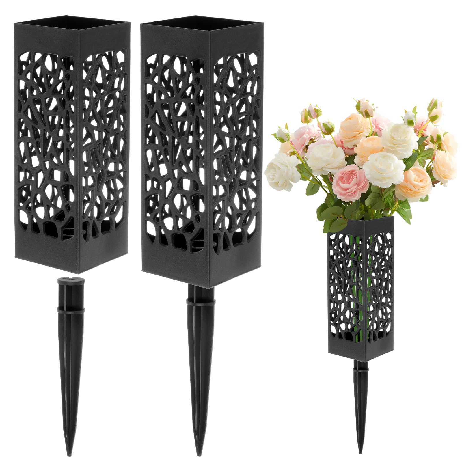 Vases de cimetière M METERXITY avec pointes | Lot de 2 supports de fleurs en plastique à drainage
