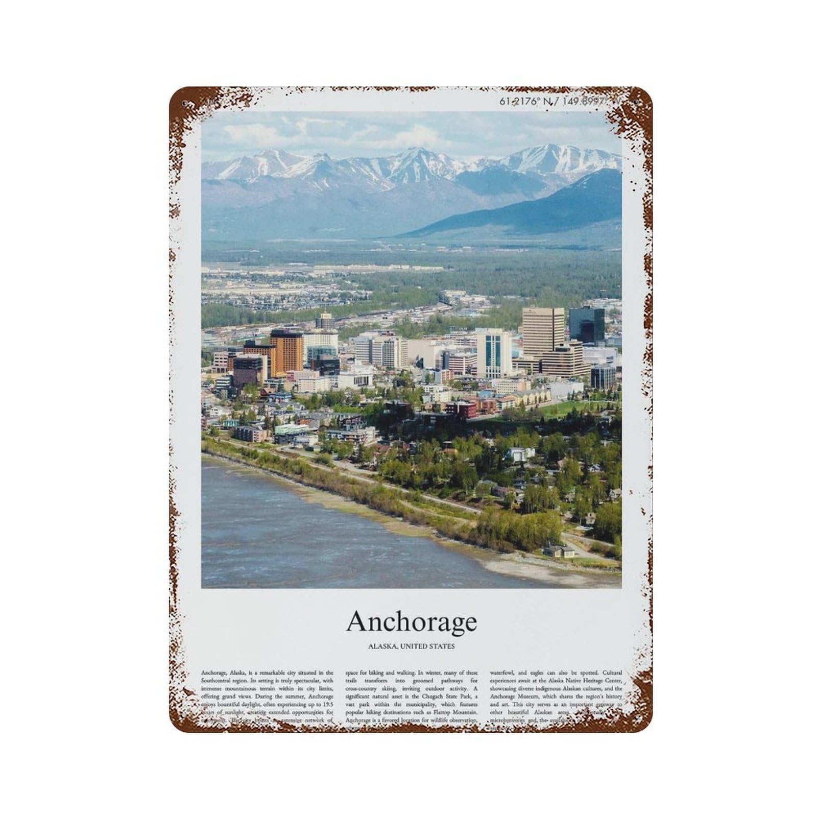 xiaoxiaoshen Anchorage Alaska, United States, USA City Scenery Wall Decor Art Metal Tin Poster Modern Home Decor Art Home Bar Shop Decorations Vintage Sign 40x30cm