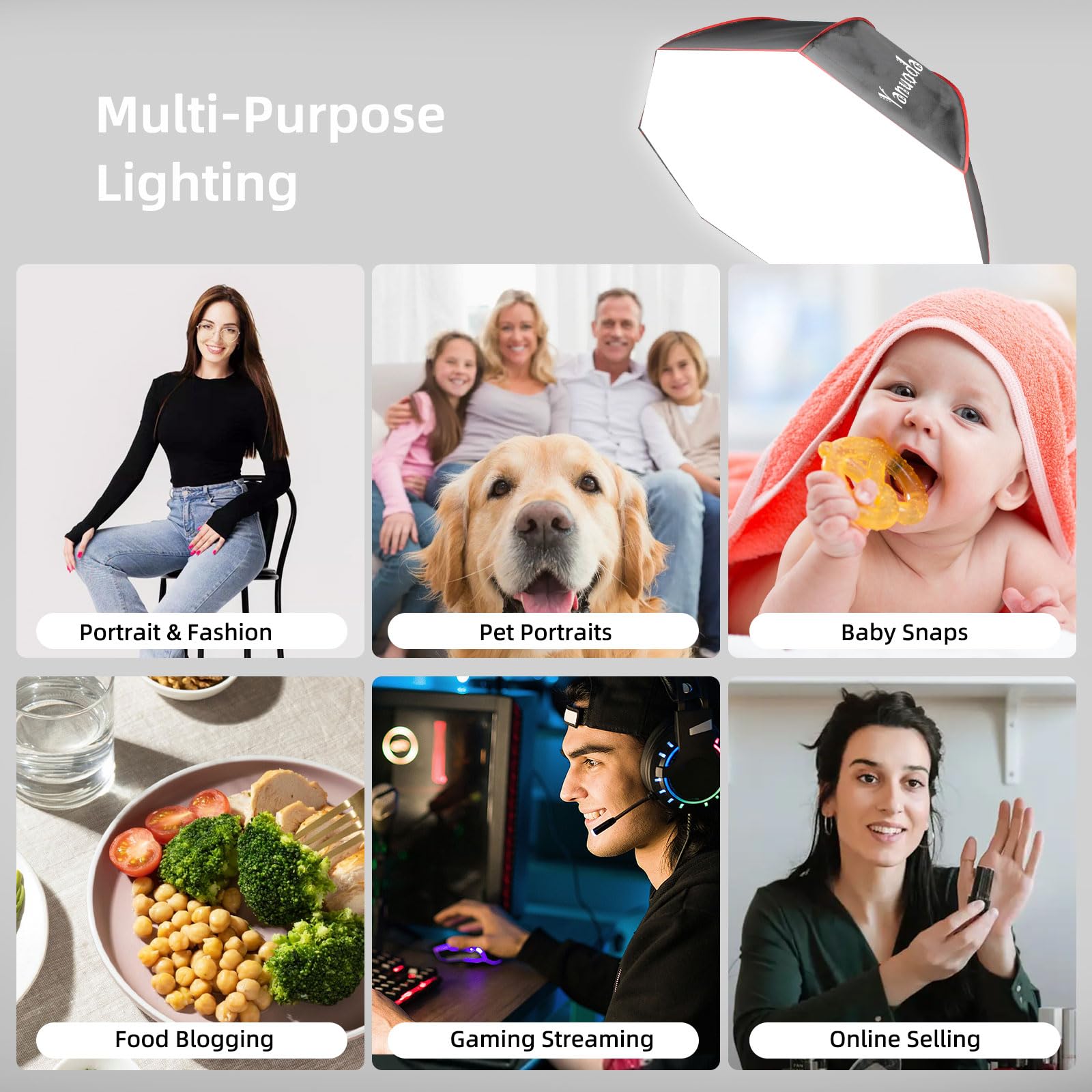 Kit d'Éclairage Softbox Octogonale 95cm Professionnelle - Lumière LED Vidéo 110W Dimmable IRC 97, avec Pied, Diffuseur & Nid d'abeille, Softbox pour Portrait, Video, Youtube, TikTok