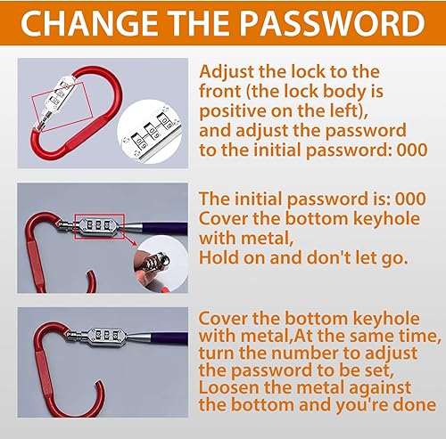 Miniatura 7 de Candado para casco de motocicleta, estilo mosquetón, con bloqueo de casco más cable de recordatorio brillante de 8 pies, para motocicleta, scooter,