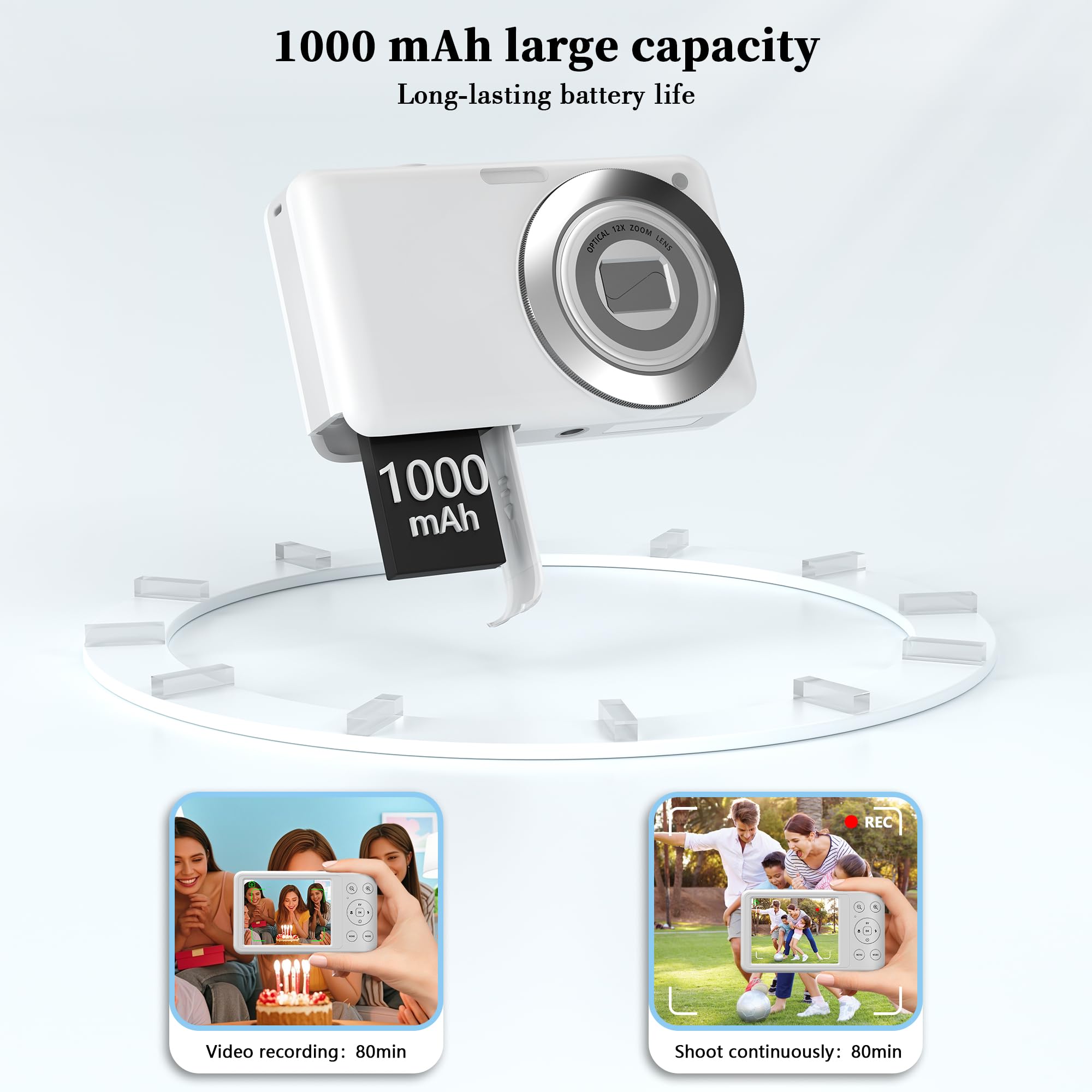 Fotocamera digitale 4K 64MP: fotocamera compatta portatile con zoom ottico 12x, autofocus e anti-shake tascabile, per viaggi, adolescenti, studenti, adulti, scheda da 64 GB inclusa