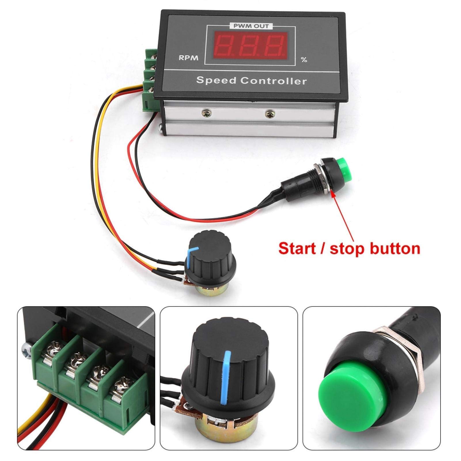 PWM DC-Motor Drehzahlregler 6–60 V, 30 A – Mit Display & Start/Stop, Für 12/24/36/48 V Motoren