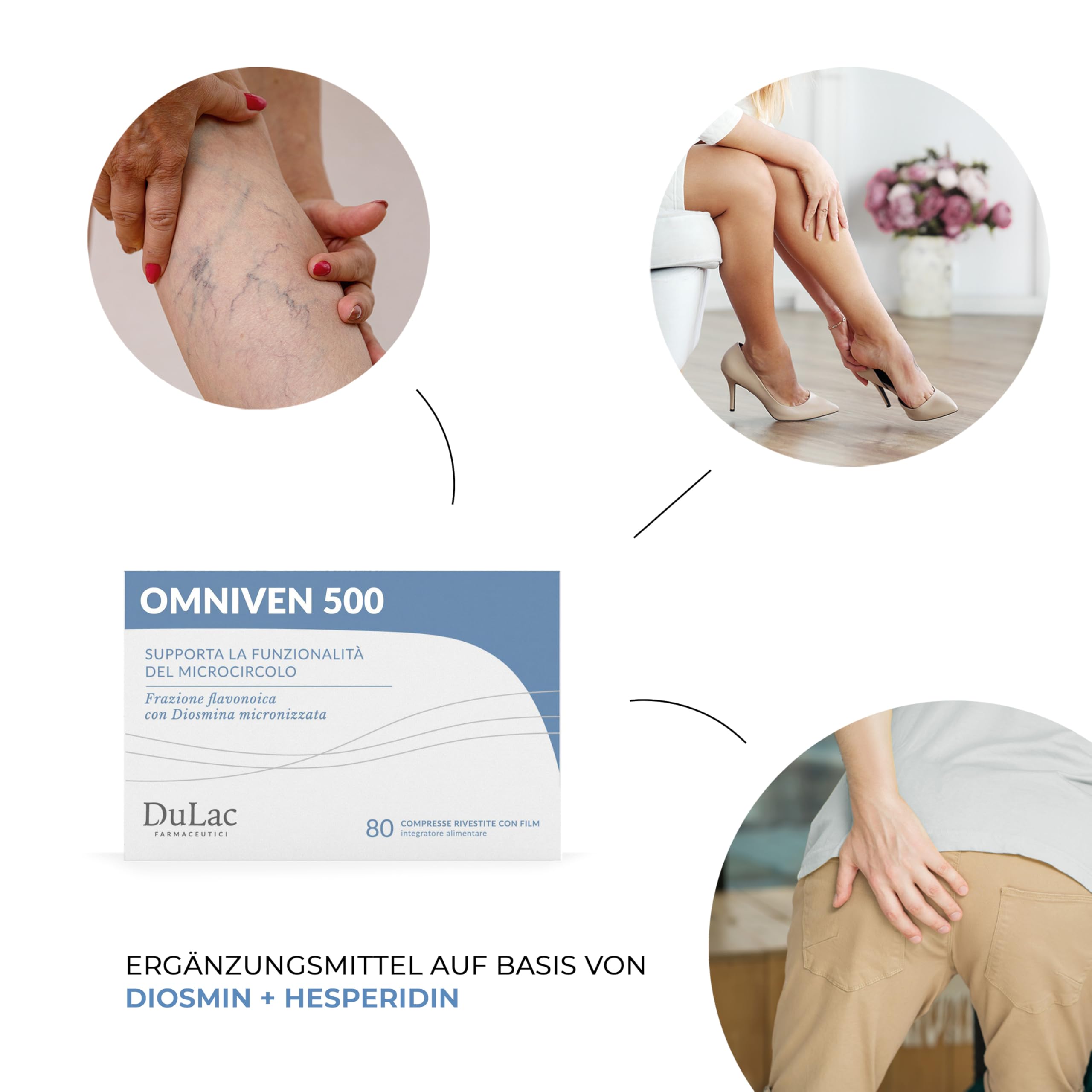 Dulac – Diosmin Omniven 500, Nahrungsergänzung für Schwere und Geschwollene Beine, 80 Tabletten, für Venen und Lymphdrainage Beine, Ideal bei Krampfadern, mit Diosmin und Hesperidin, Made in Italy