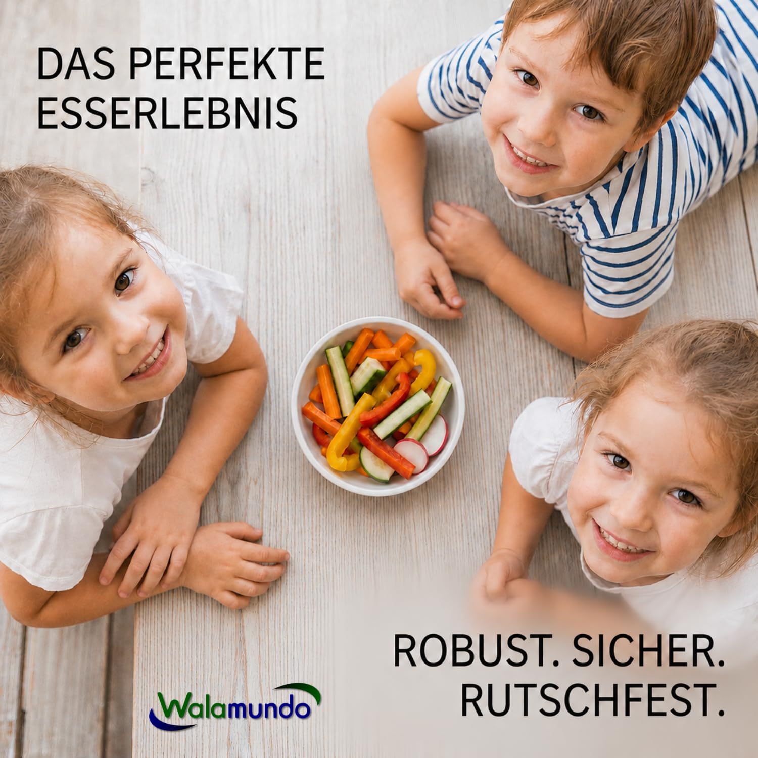 Hochwertige Kinderschüssel / Babyschüssel aus gehärtetem, robustem Porzellan mit Schutz aus lebensmittelechtem Silikon und rutschfestem Saugnapf; ideal auch als Schale für Camping, Wohnmobil und Boot