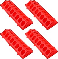 CHENGU 4-Pack Plastic Flip Top Poultry Feeders for Chickens, Pigeons, Quails, Ducks - No Mess No Waste 16-Hole Dispenser (Red)