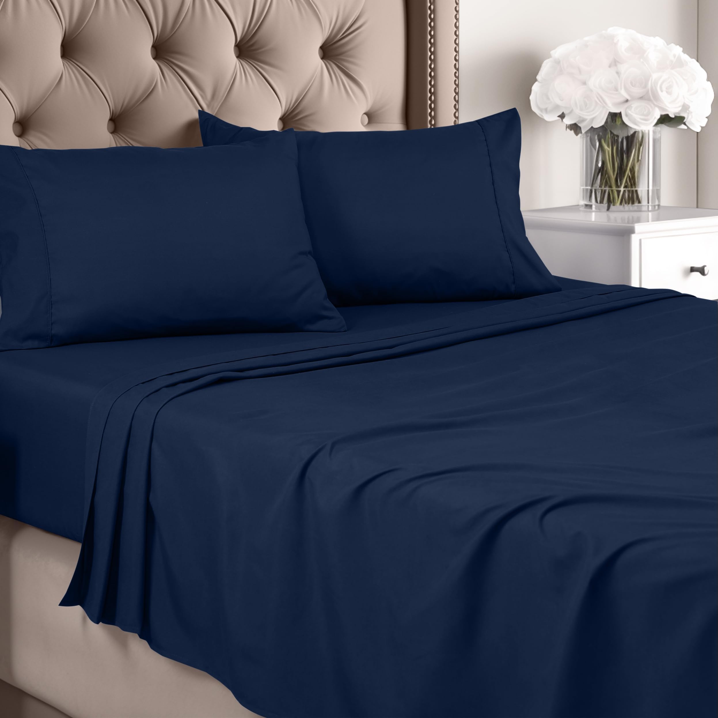 Utopia Bedding King Sheet Set - Brushed Microfiber - Soft Bed Sheets for King Size Bed - Includes 1 Fitted, 1 Flat, & 2 Pillow Cases - Deep Pocket (Navy)
