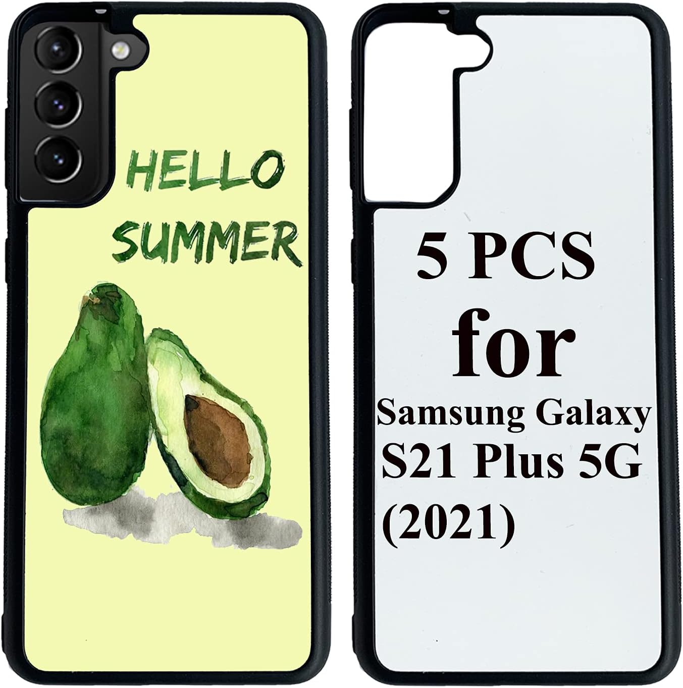 5PCS Sublimation Blanks Phone Case Compatible with Samsung Galaxy S21+ Plus 5G (2021), 2 in 1 2D Soft Rubber TPU Blank DIY Customize Phone Case Cover Heat Press Glitter Finish