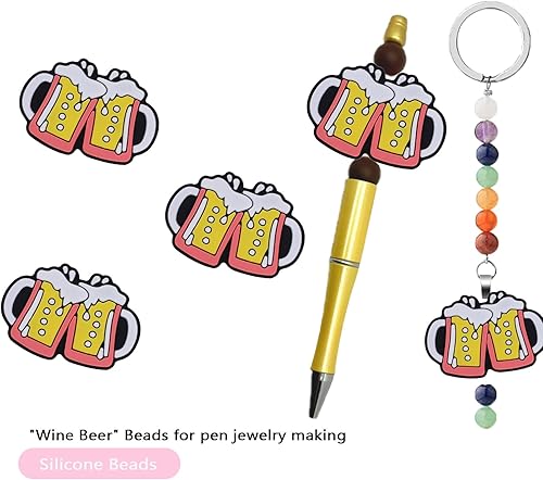 Miniatura 2 de Gliquran 5 cuentas focales de silicona para vino, cuentas espaciadoras de alcohol para bolígrafos, joyería de cerveza DIY, llavero, fabricación de