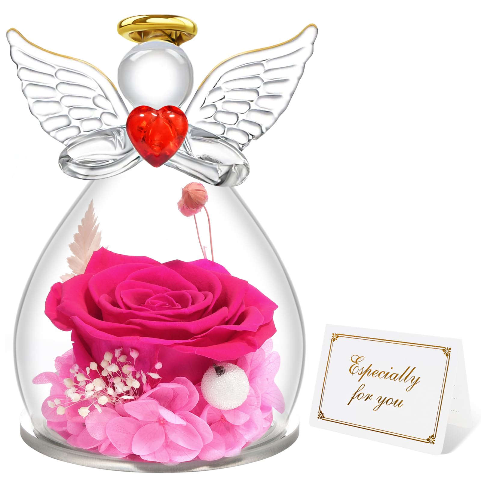 Miofula Preserved Real Rose Gifts for Women,Forever Rose in Glass Birthday Gifts for Women,Eternal Rose Flowers Guardian Angel Gifts for Mum Her Girlfriend Wife Anniversary Mothers Day Mum Couple Gift