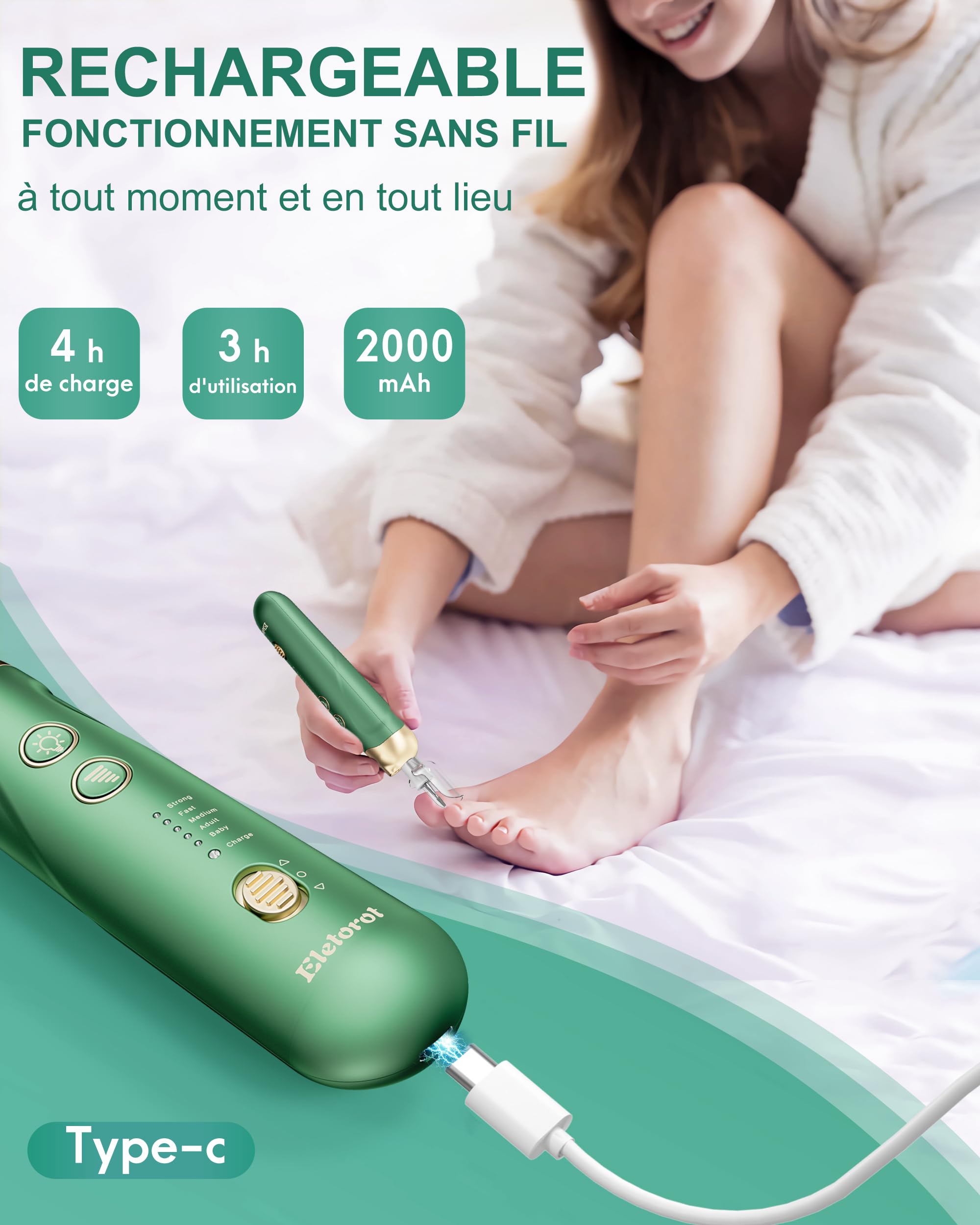 Kit Manucure Pedicure: Eletorot Ponceuse pour Ongles avec 8 Embouts, Limes a Ongles Professionnelle pour Anti Callosités, Set de Manucure Pedicure Electrique pour Le Soin Mains et Pieds