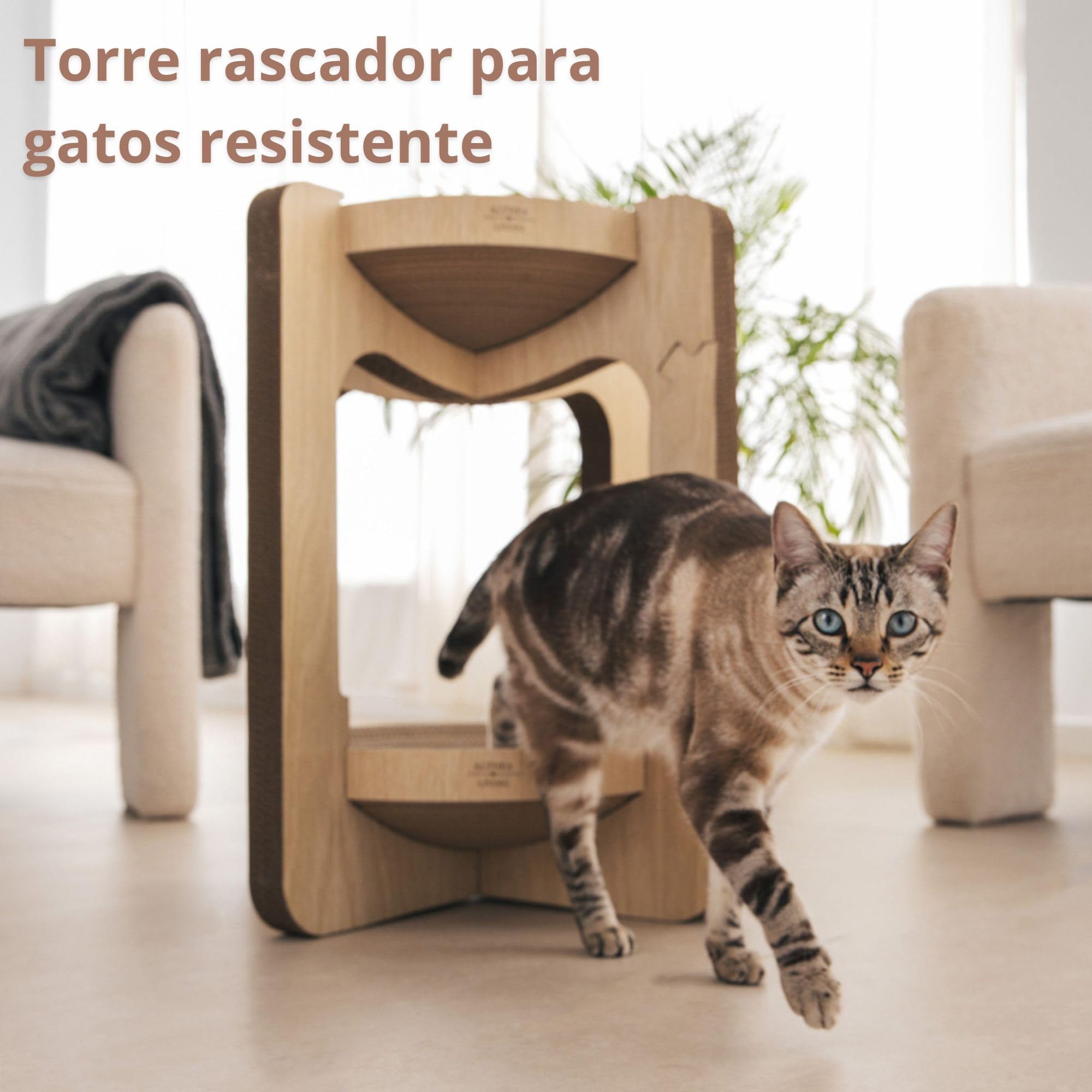 Rascador Torre para Gatos Interior Vigía con Cama Integrada de Dos Alturas | Cartón Corrugado Reciclado Sostenible con Diseño Vertical Compacto | ALTHEA LIVING