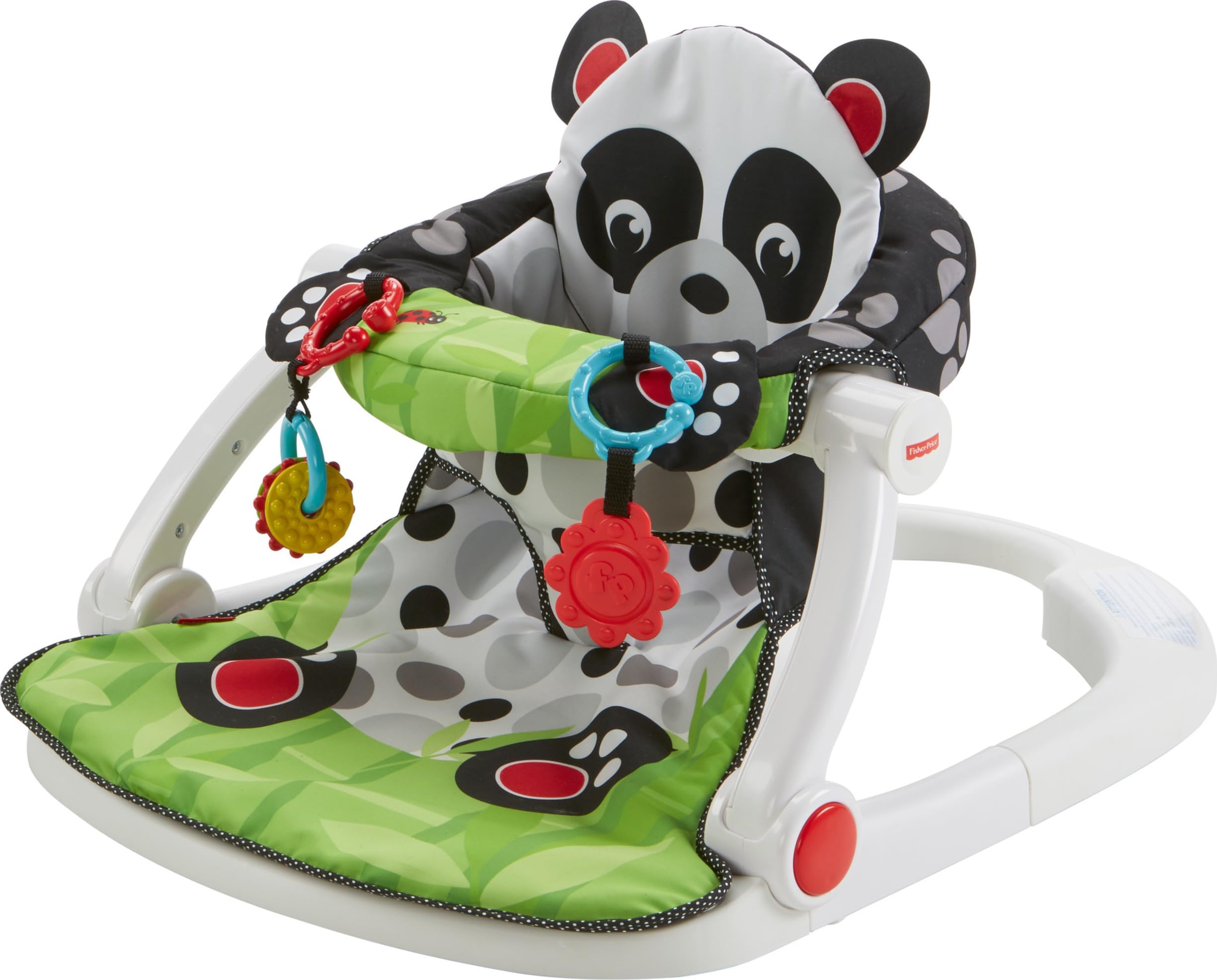 Fisher-Price Portable Baby Chair Sit-Me-Up Floor Seat with Developmental Toys and Crinkle Squeaker Seat Pad, Panda Paws