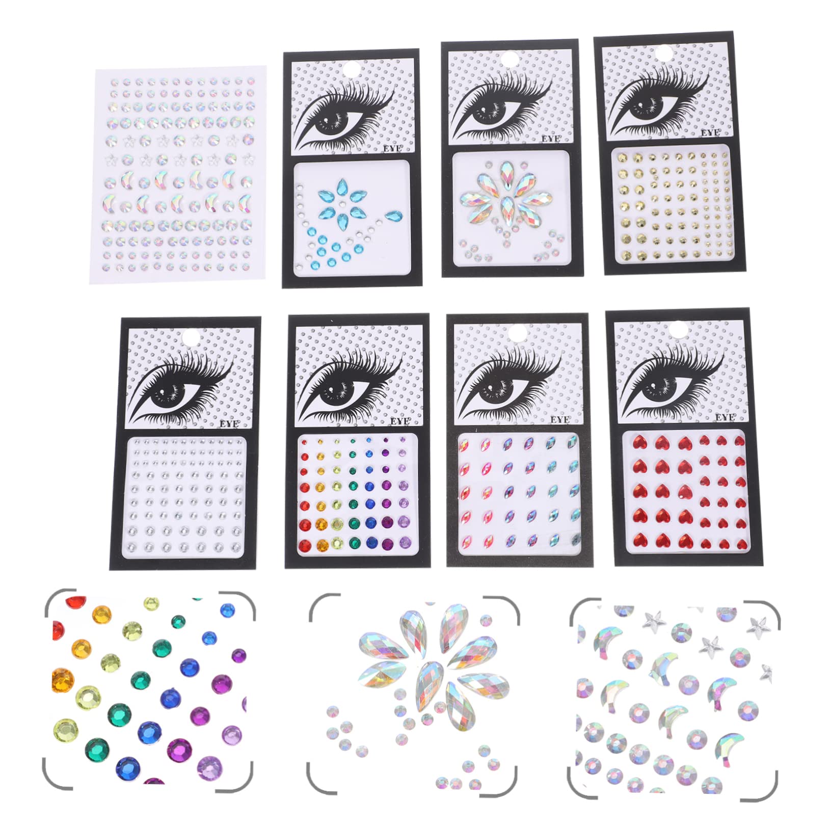 Healvian 32fogli Gemme Adesive Per Viso e Corpo Stick Face Jewels Brillantini Per Festival Halloween Cosplay e Feste Mascherate Design Variegato Per Decorazioni Uniche