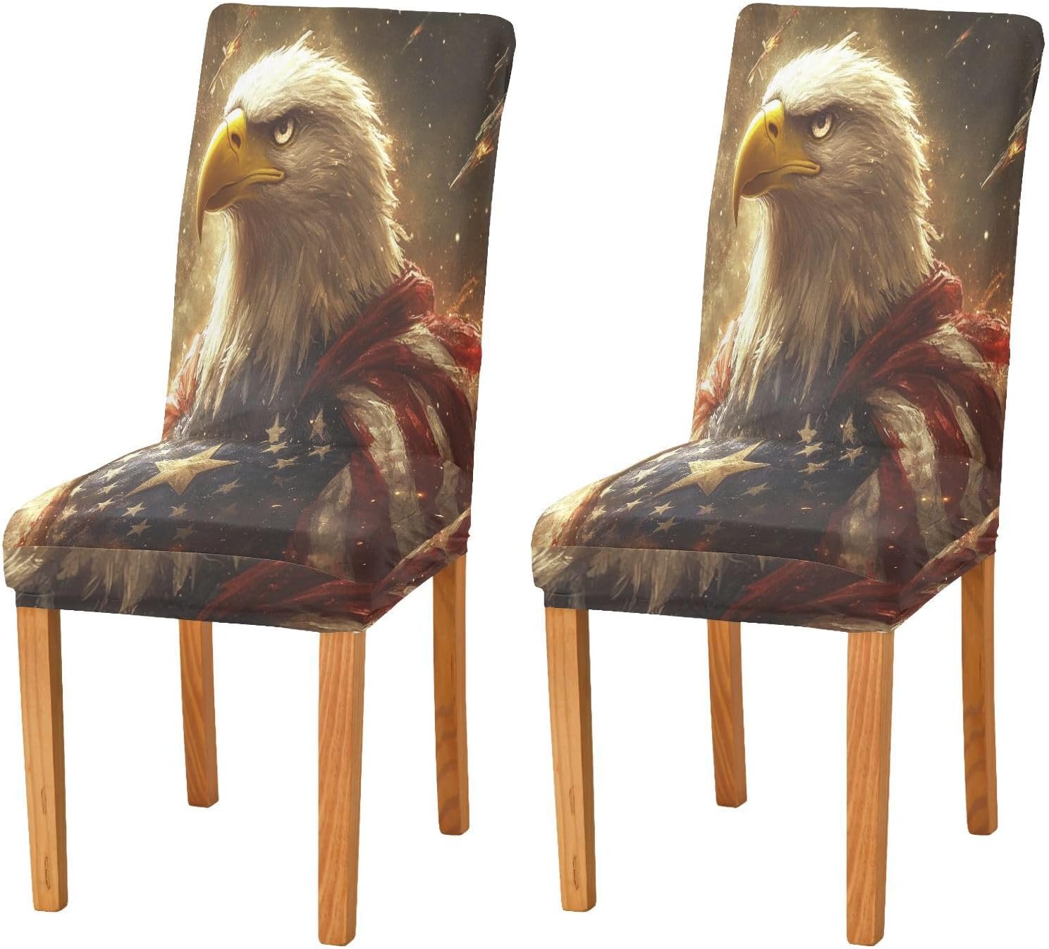 ALAZA Chair Covers for Dining Room, The Eagles Beautiful American Flag Stretch Chair Cover Sets Chair Protector Removable Washable for Ktichen Restaurant Hotel