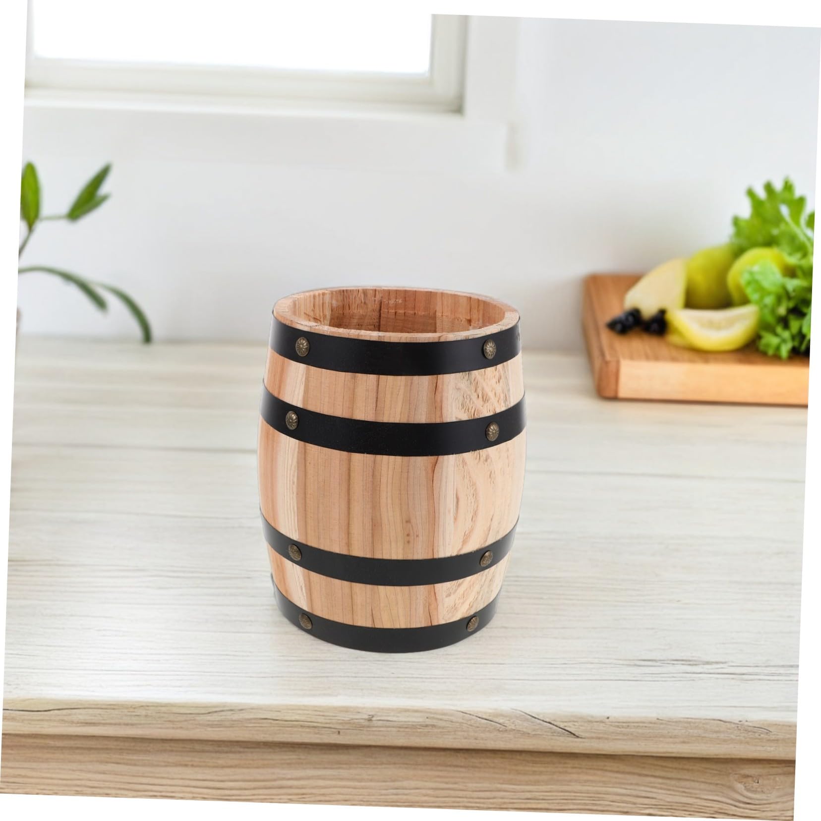 Cabilock Porte-ustensiles Rangement pour Baguettes et Cuillères en Bois Vintage de Style Rétro Design Gain de Place de Tonneau Beige pour Plan de Travail la Cuisine