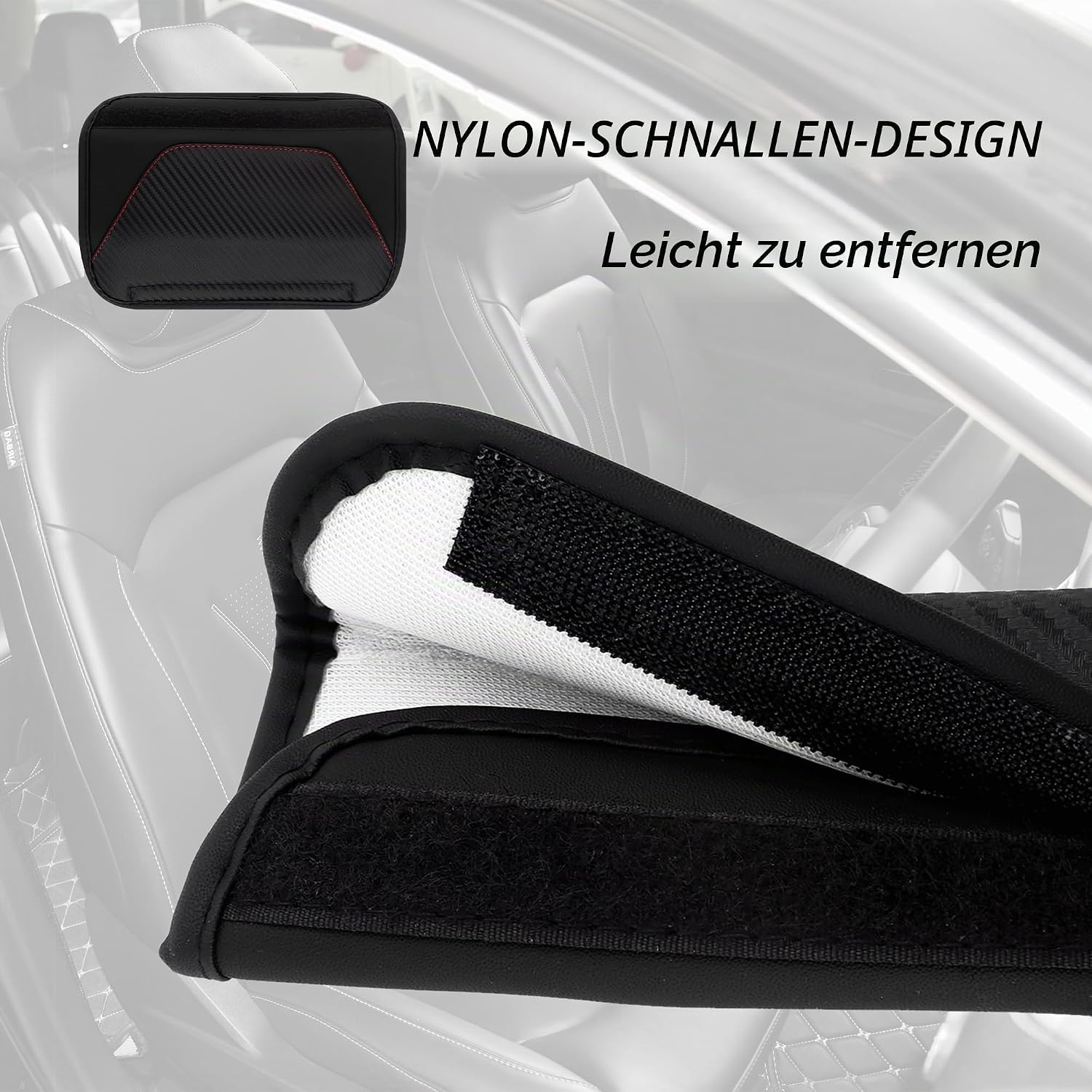 Copricintura di Auto per Audi A6 Avant | Typ C8 | 2018-2025 | Imbottitura per Cintura in Fibra di Carbonio e Pelle Protezione Spalla Traspirante 2 Pezzi