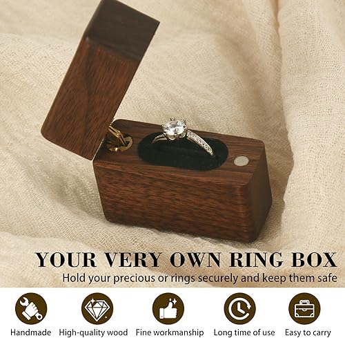 Miniatura 4 de Caja de madera para anillos de compromiso para propuesta, regalo para el día de la boda, caja de almacenamiento de anillo de regalo de compromiso