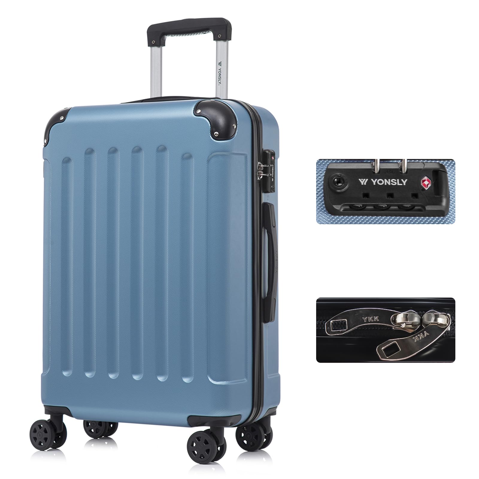 yonsly Koffer Suitcase, Trolley Reisekoffer, Rollkoffer Handgepäck mit 4 Rollen 360°, ABS Hartschalen, Sicherheitsschloss, Weicher Gummigriff, 210D-Futter
