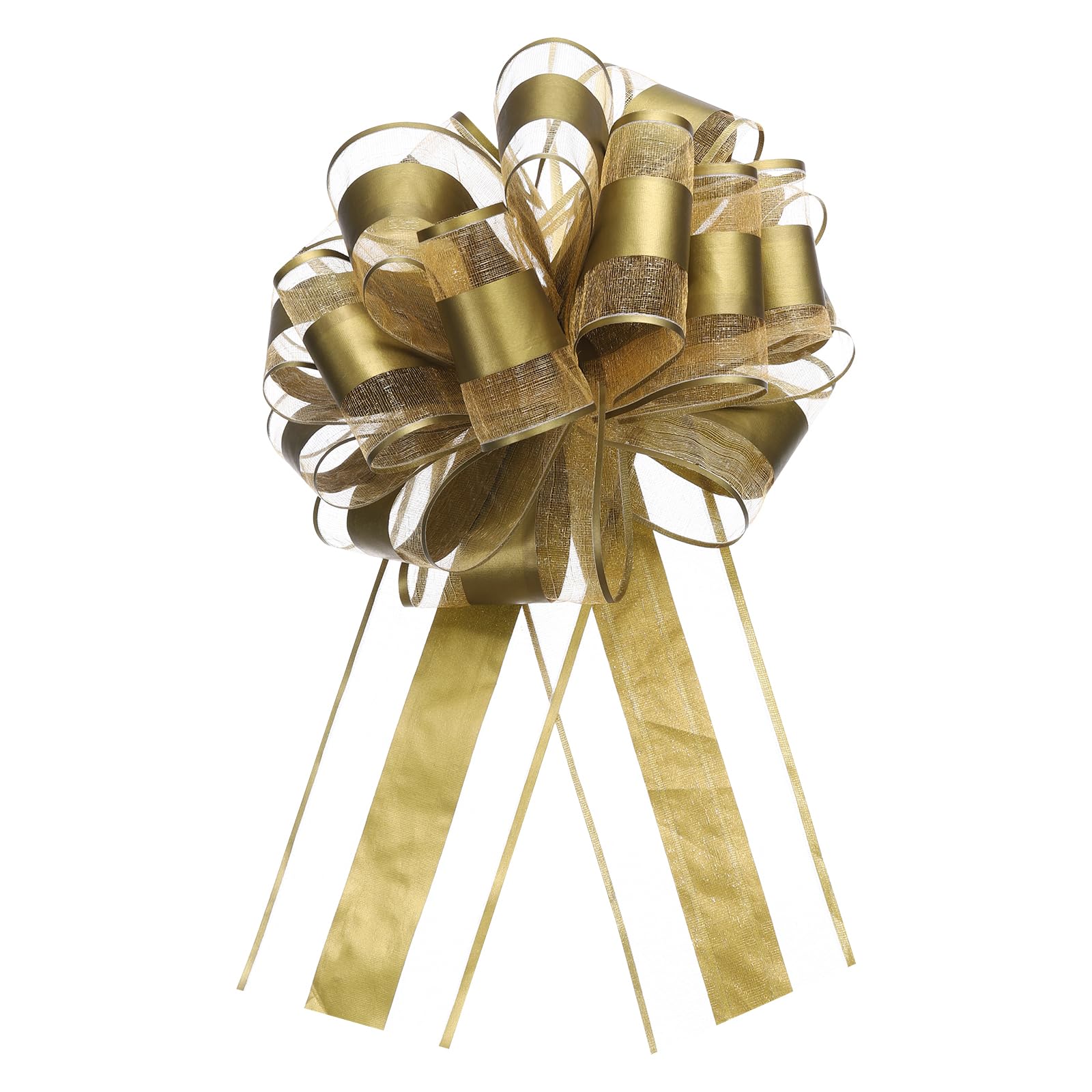 Uxcell 10pcs 8 Inch Large Big Pull Bow Organza Gift Wrapping Bows Ribbon for Wedding Car Baskets Presents Christmas Bow, Golden