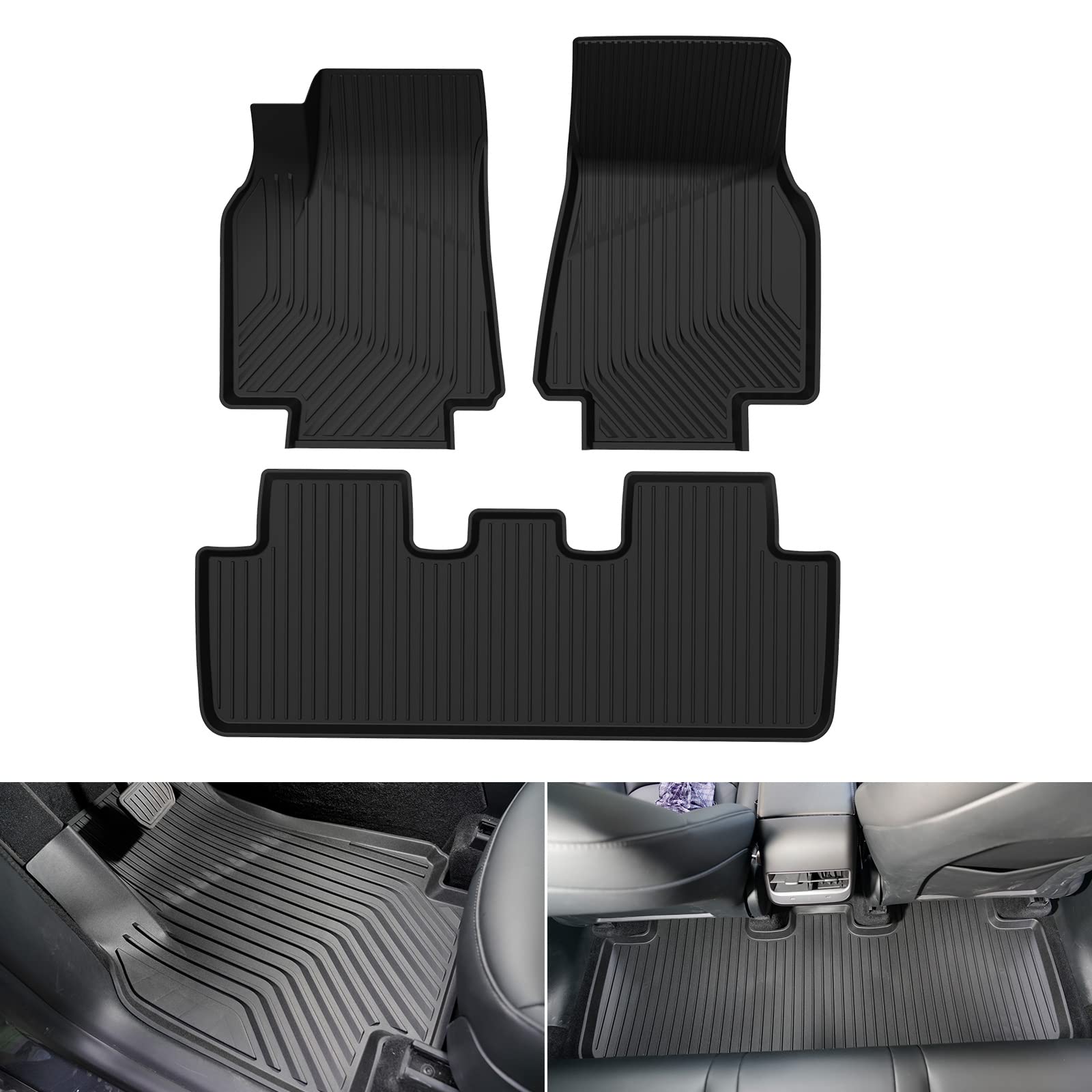 Photo 1 of A & UTV PRO Floor Mats Fit for 2021 2022 Tesla Model Y 5 Seater, All Weather Waterproof 3D Floor Liners, Front & 2nd 2 Row Seat TPE Slush Liner Black Accessories