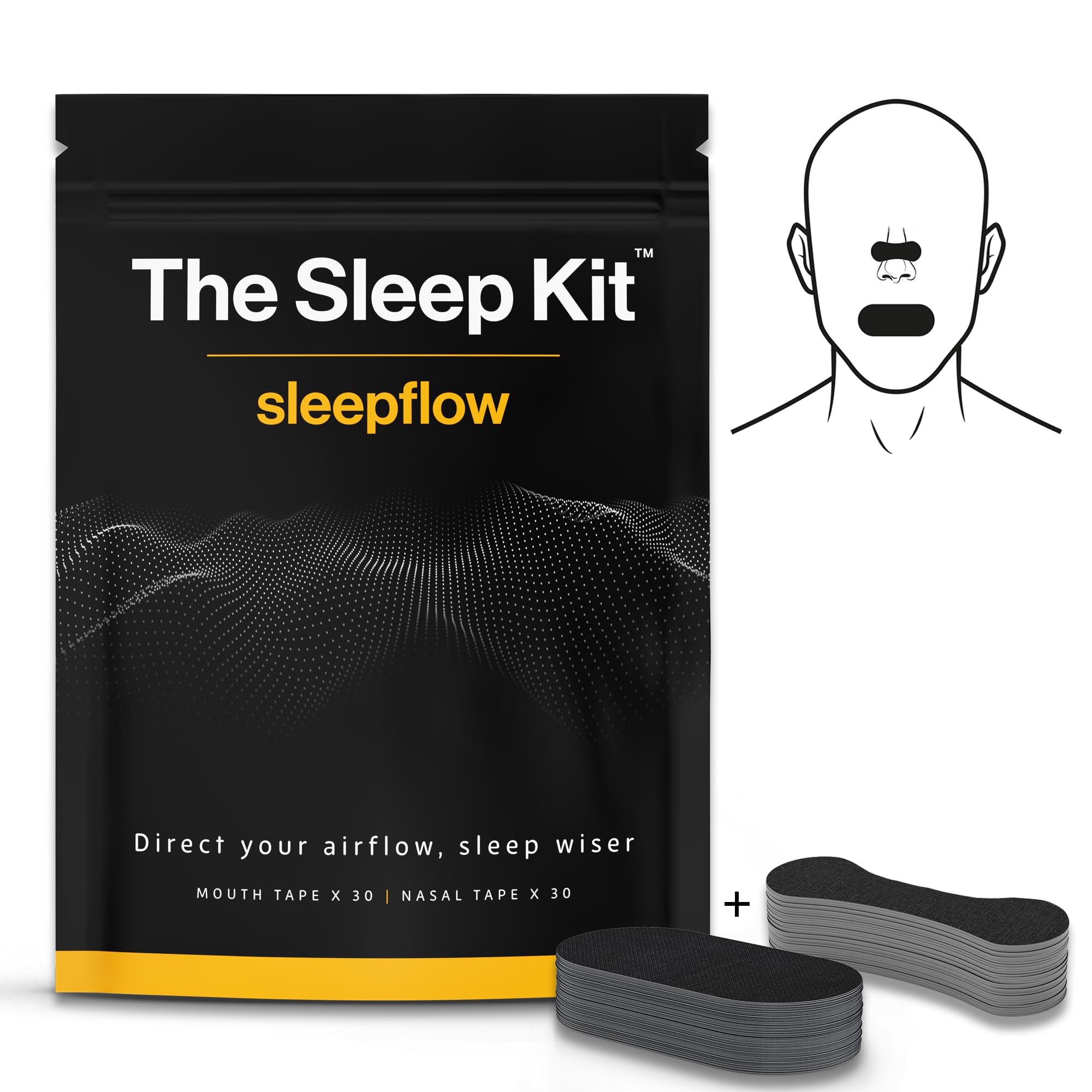 The Sleep Kit by sleepflow - (30 Nights) Nasal Strips and Mouth Tape for Sleeping | Anti-Snoring Aid for Improved Airflow, Sleep Tape, Hypoallergenic Adhesion (30 Mouth Tape & 30 Nose Strips)
