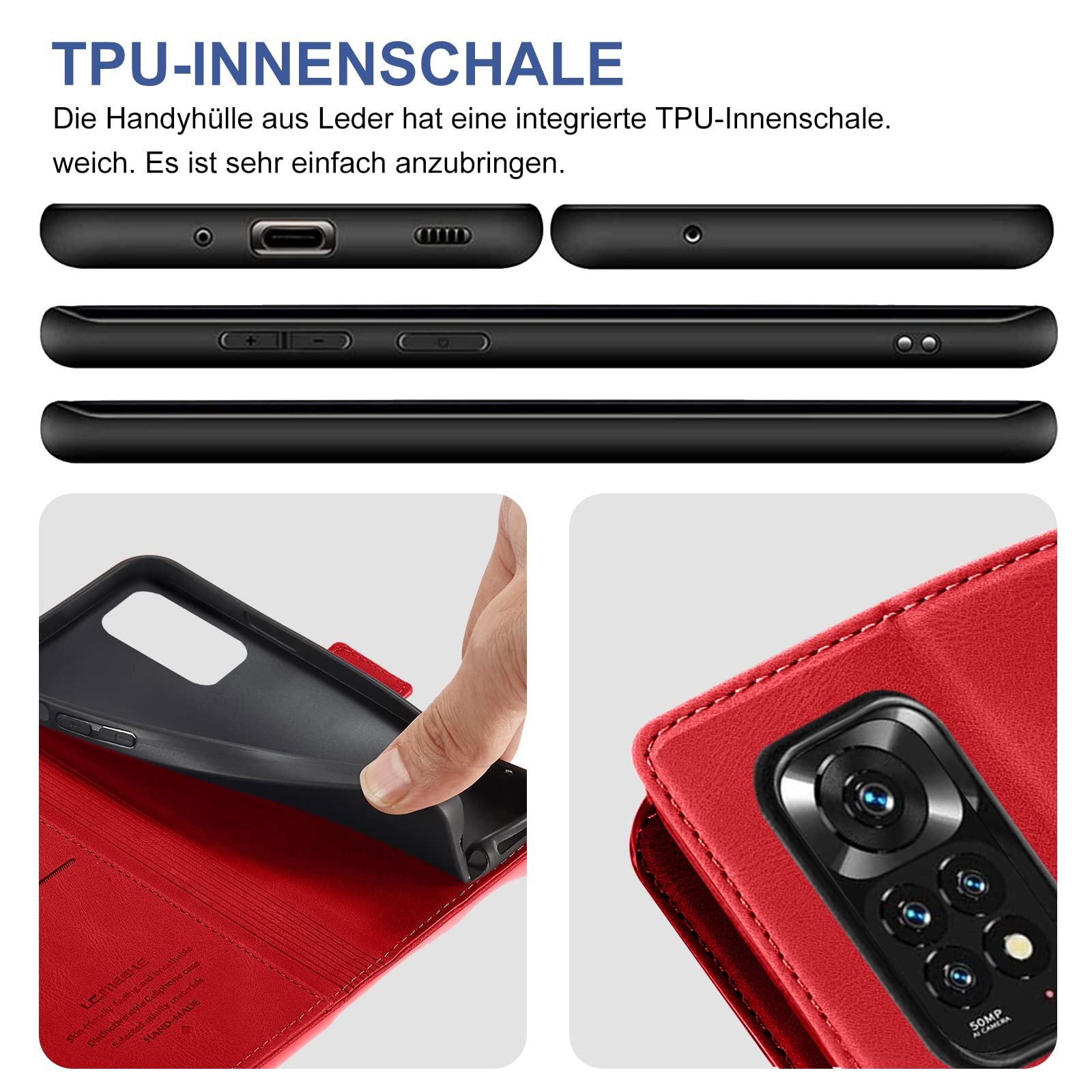 Custodia A Portafoglio In Pelle Per Xiaomi Redmi Note 11 / 11S - Con Supporto E Scomparti Per Carte, Colore Bordeaux