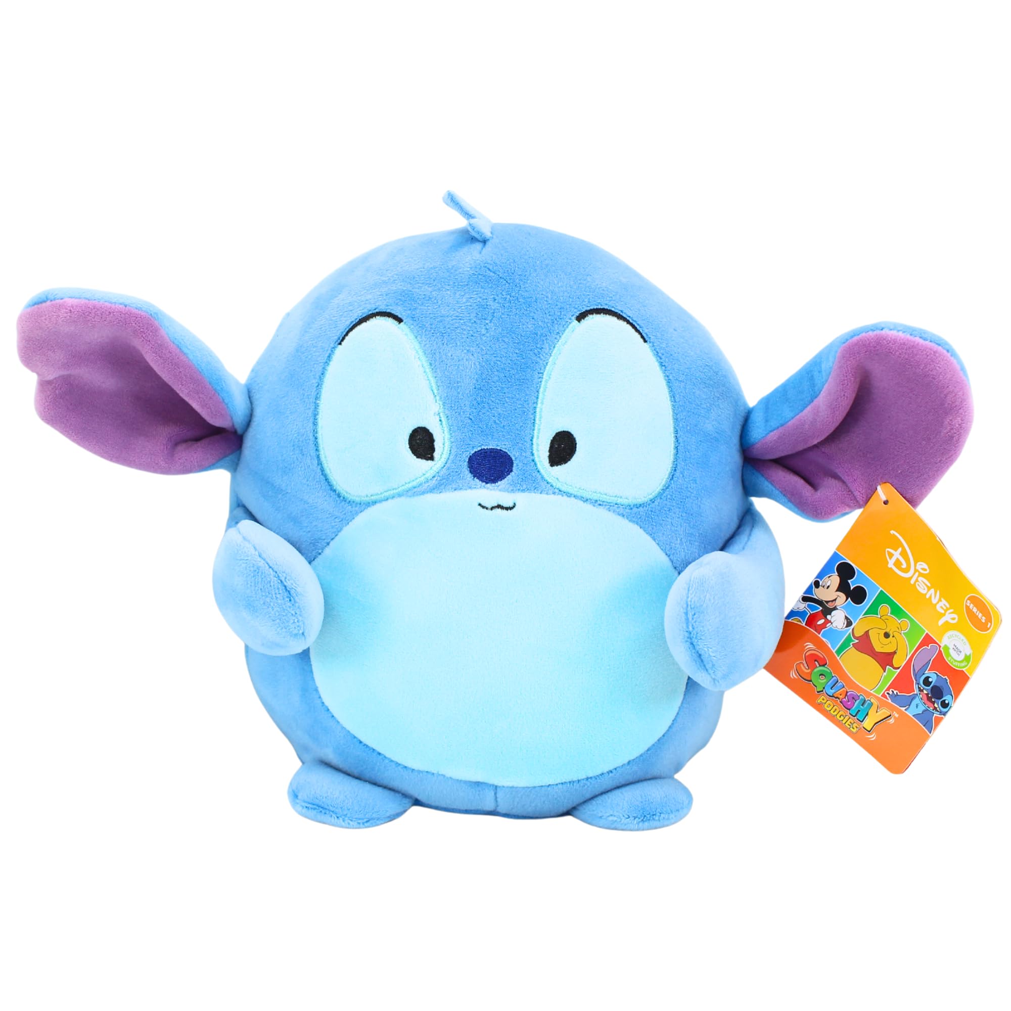 Disney Classics Squashy Podgies 9" 22cm Plush Toys With Embroidered Features - (Stitch)