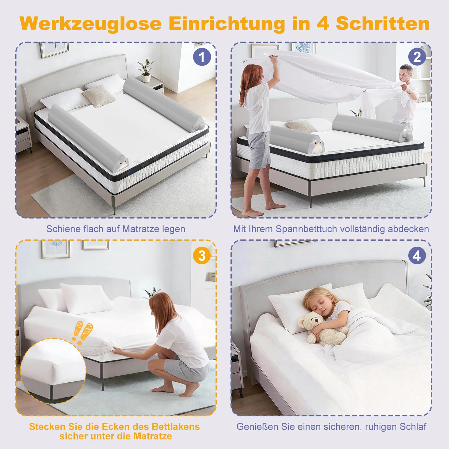 Rausfallschutz Aufblasbar Bett Reise: 2er Set Aufblasbarer Rausfallschutz für Kinder mit INTEGRIERTER Pumpe & Anti-RUTSCH-Matte - 130cm Bettschutzgitter für Boxspringbett Kinderbett