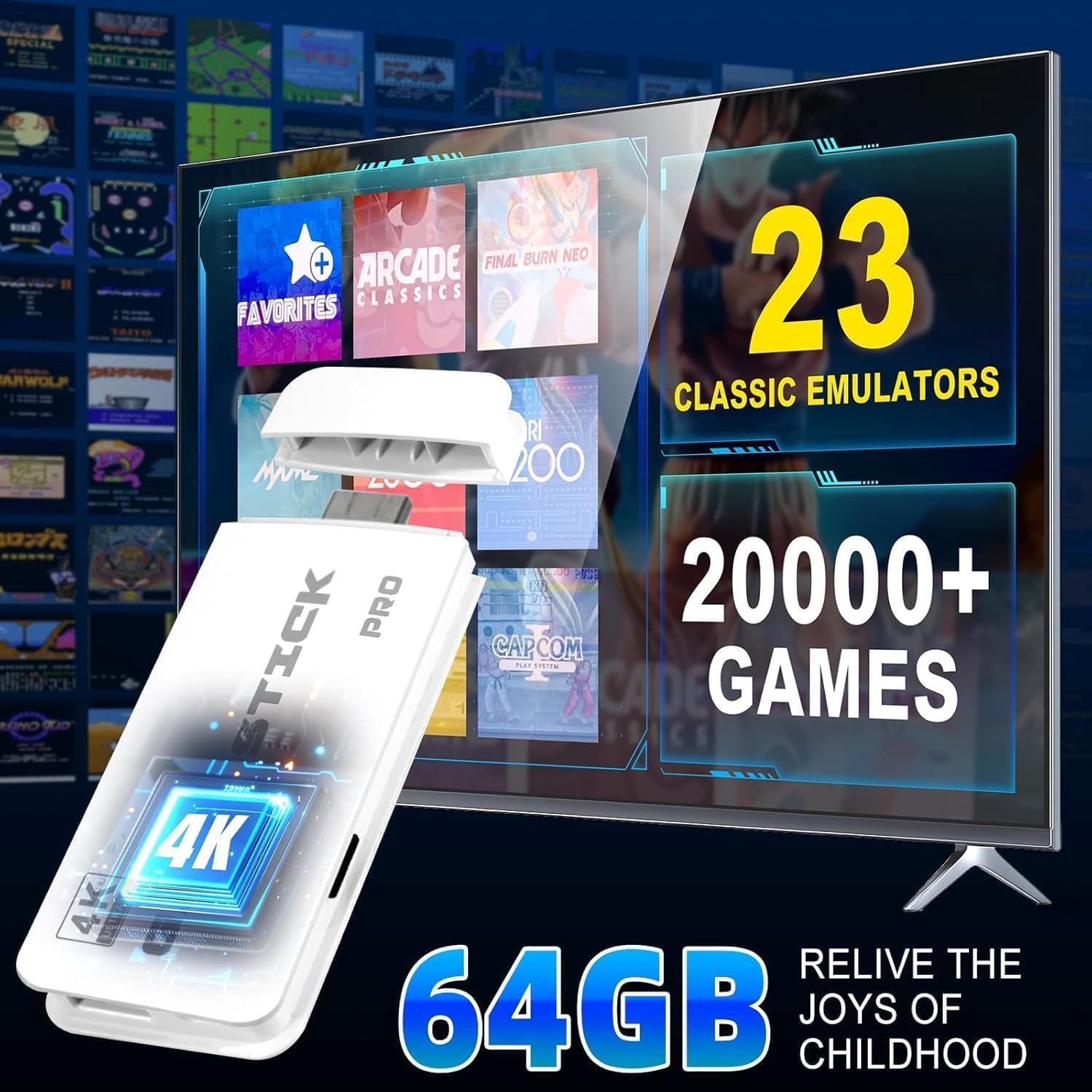 VIMZEE PREMIUM 2025 Wireless TV Game Console Stick 4K,with Built-in 9+ Emulators,21,000+ Games,4k Hdmi Output & 2.4GHz Wireless Controller,Nostalgic Gaming I Retro Game I(for All Kids Edition),White - Image 2 thumbnail